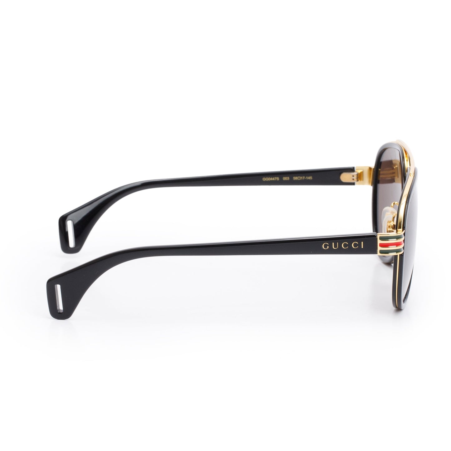 Gucci GG0447S Black Acetate Gold-Tone Metal Web Aviator Sunglasses