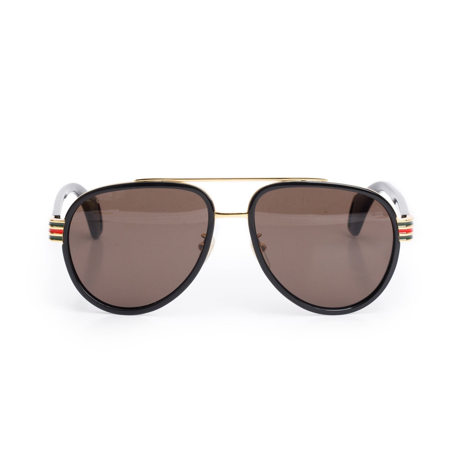 Gucci GG0447S Black Acetate Gold-Tone Metal Web Aviator Sunglasses