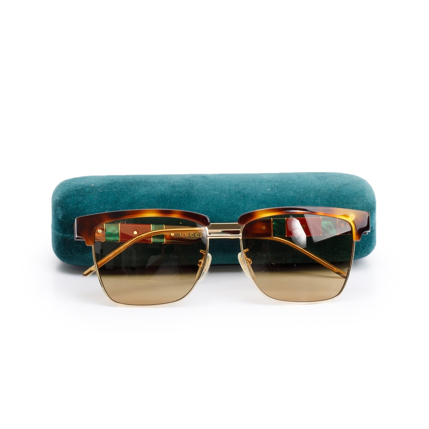 Gucci GG0603S Havana Green, Red Web Acetate Square Sunglasses
