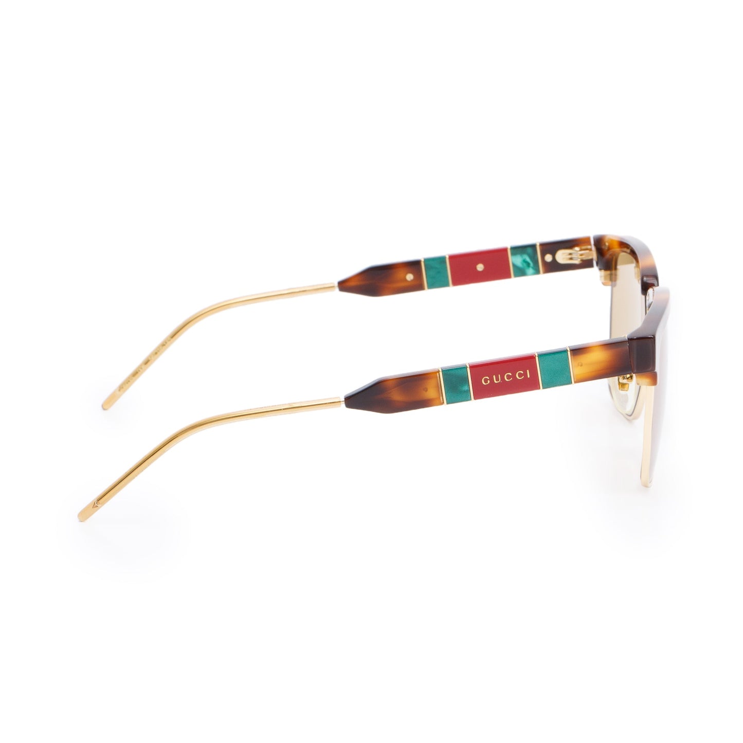 Gucci GG0603S Havana Green, Red Web Acetate Square Sunglasses