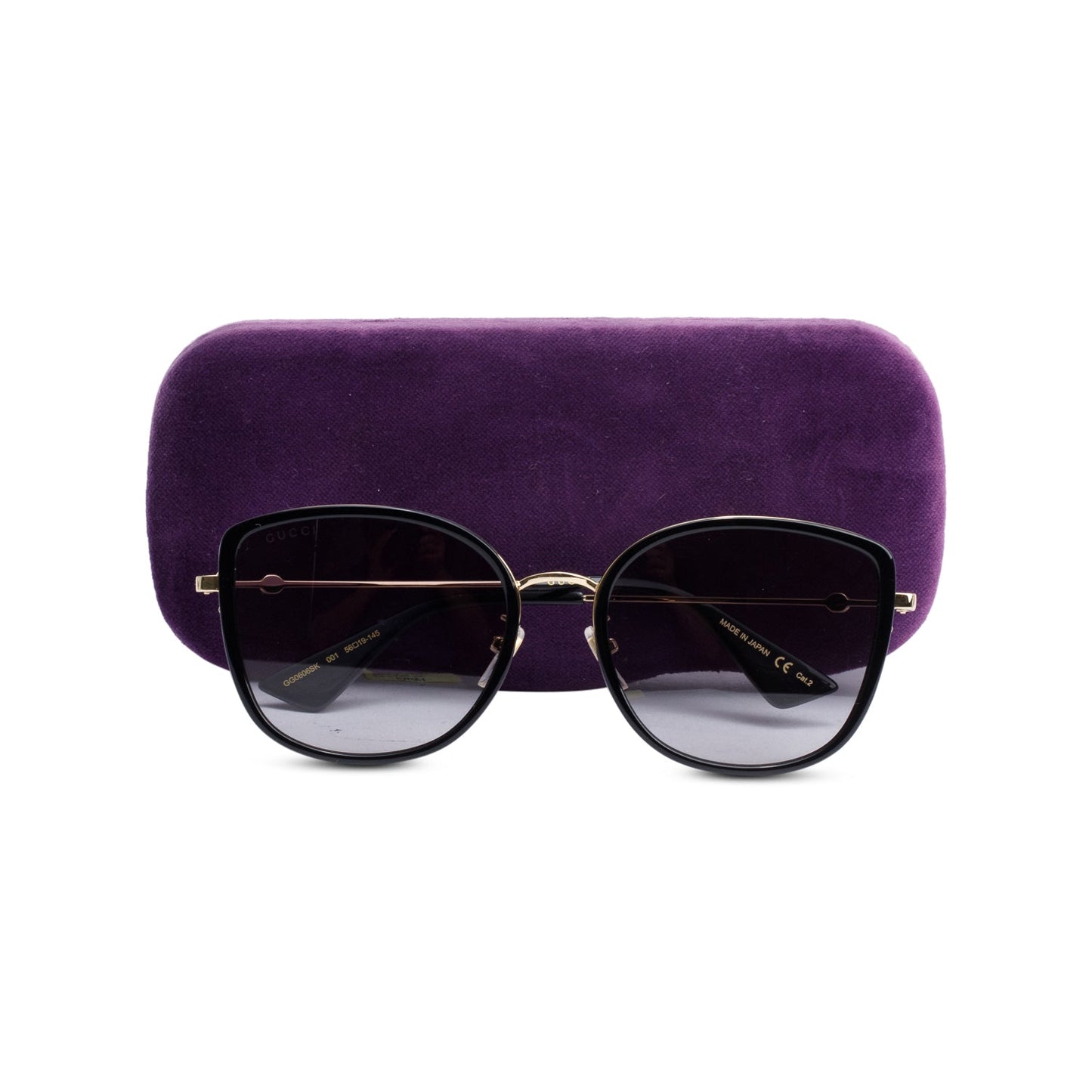 Gucci GG0606SK Gold Tone Black Acetate Cat-Eye Sunglasses