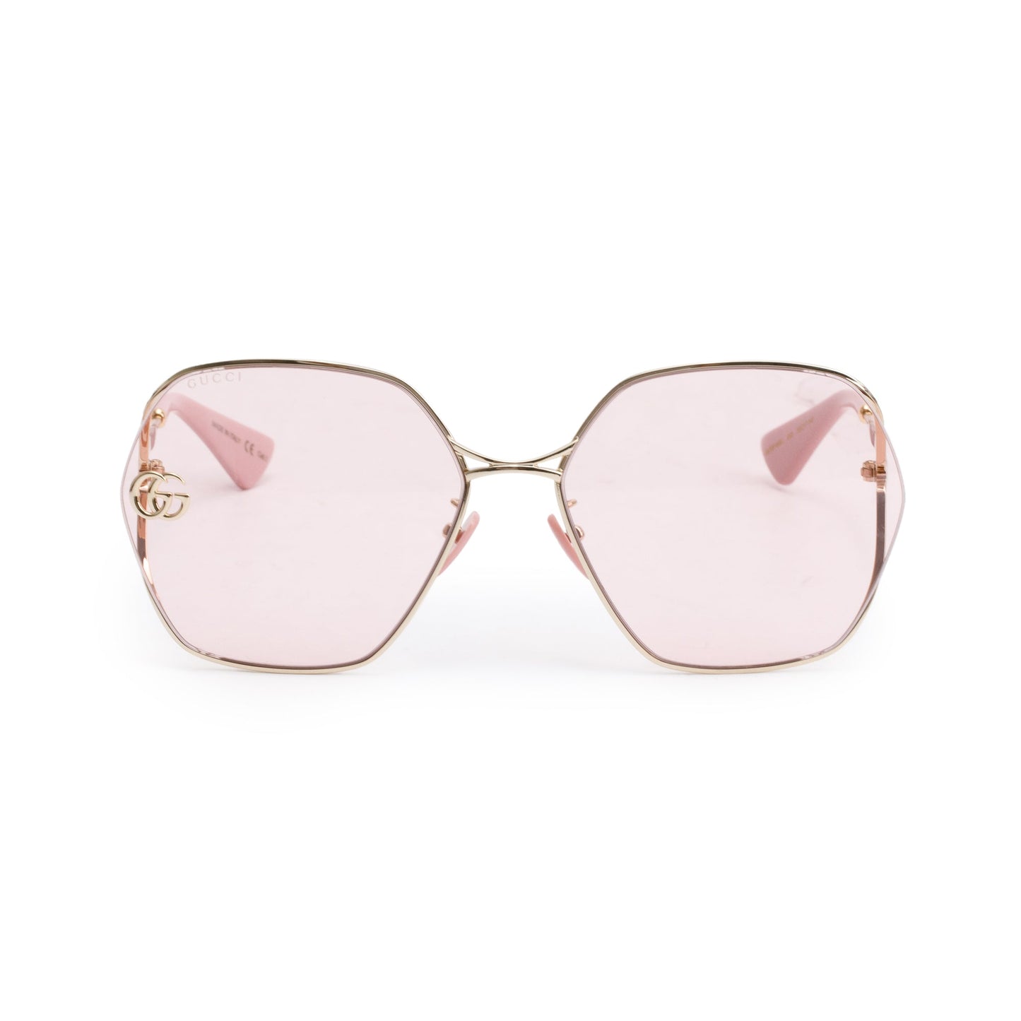 Gucci GG0818SA Pink Acetate Gold Tone GG Logo Geometric Sunglasses