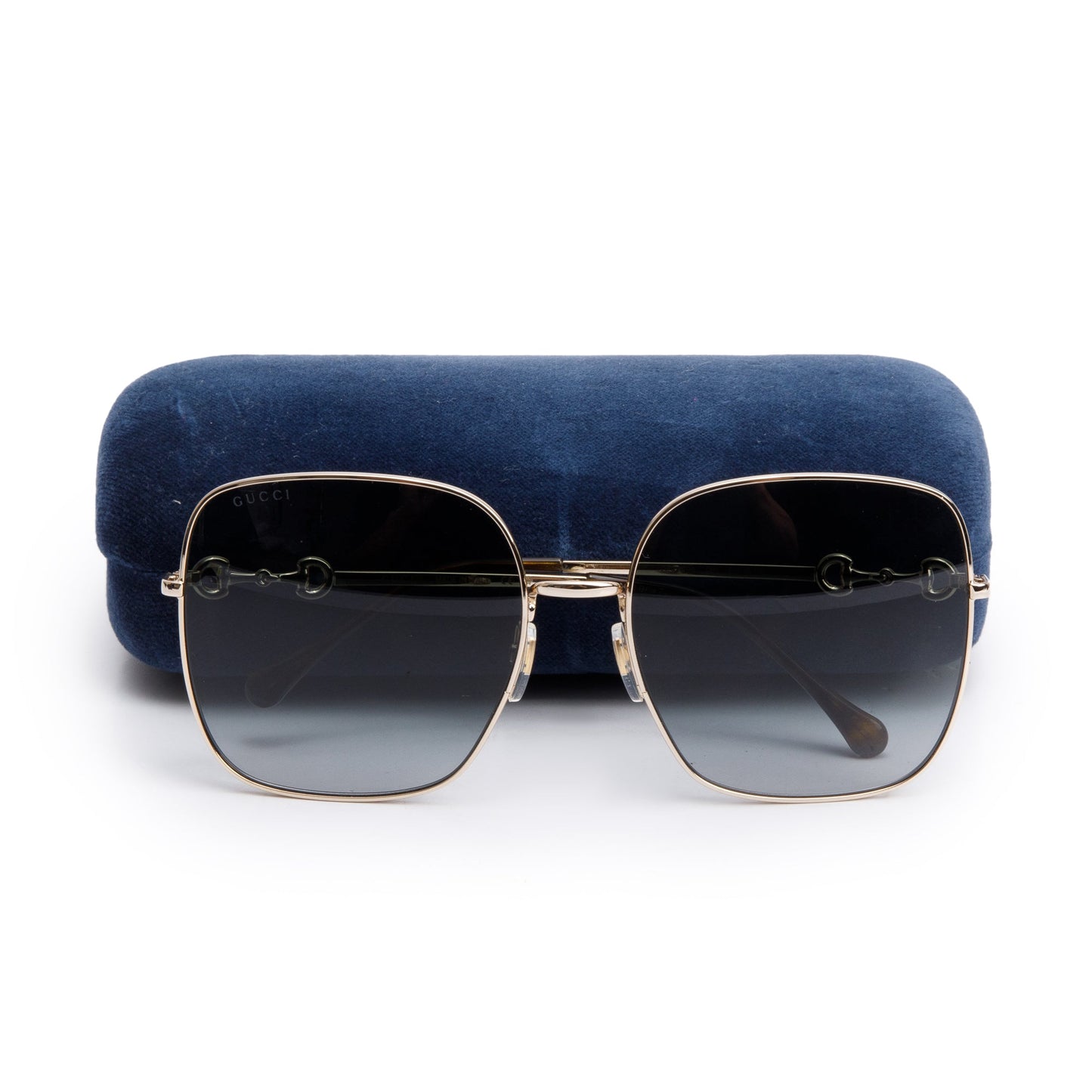 Gucci GG0879S Rose Gold Tone Metal Havana Acetate Horsebit Oversize Square Sunglasses