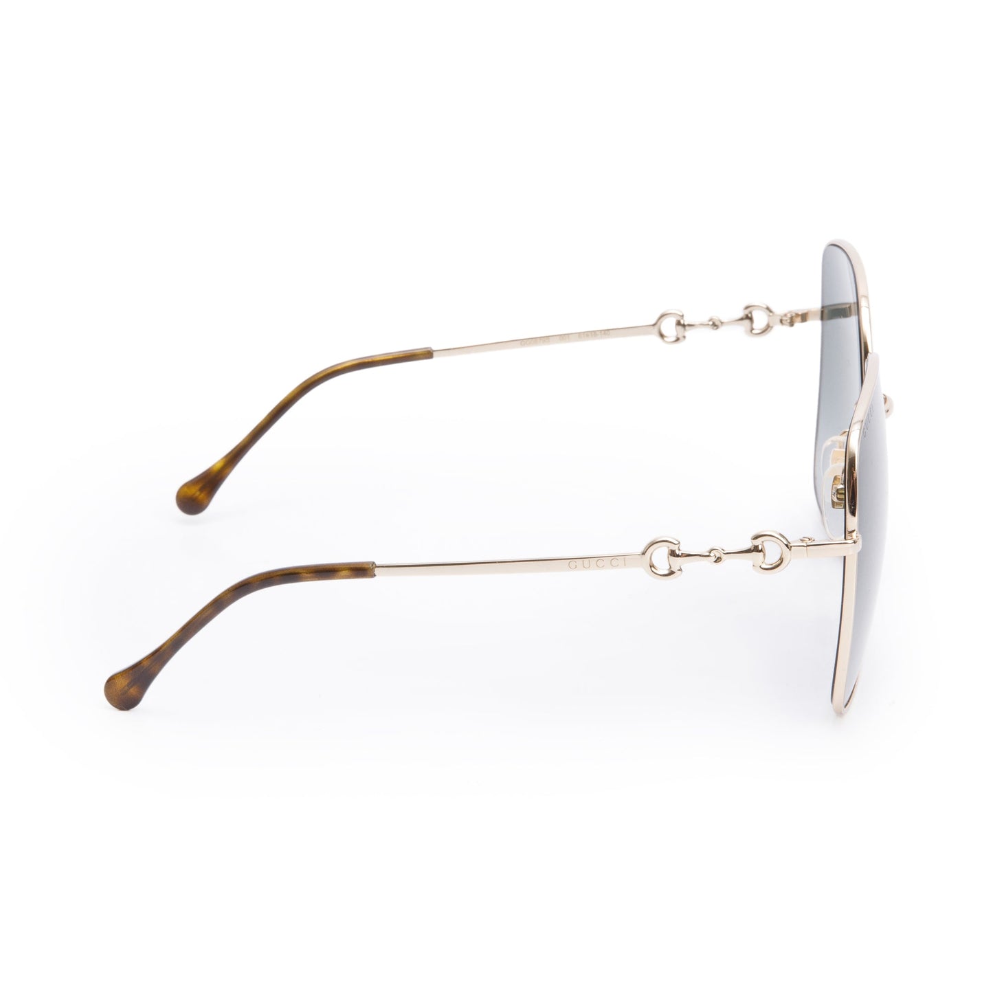 Gucci GG0879S Rose Gold Tone Metal Havana Acetate Horsebit Oversize Square Sunglasses