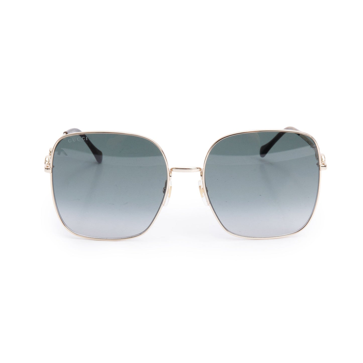 Gucci GG0879S Rose Gold Tone Metal Havana Acetate Horsebit Oversize Square Sunglasses