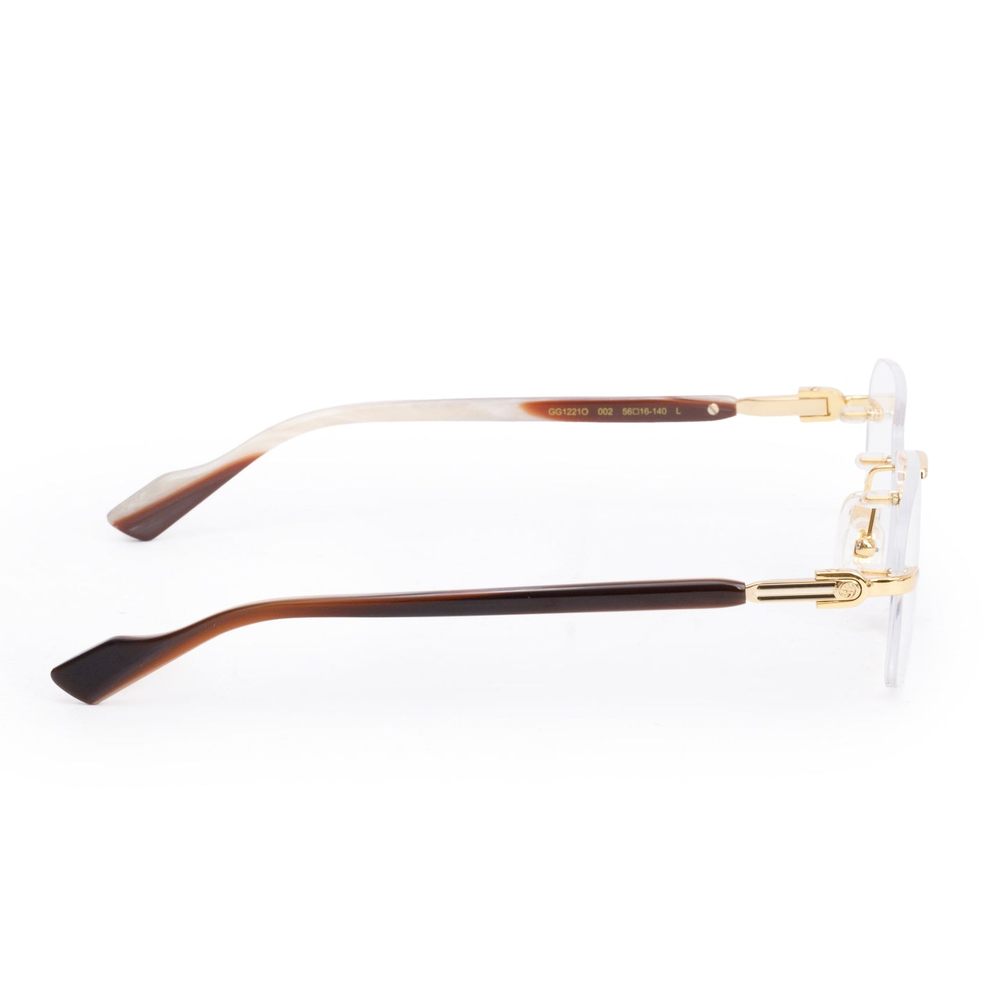 Gucci GG12210 Gold-Tone Metal Brown Acetate Frameless Rectangular Eyeglasses