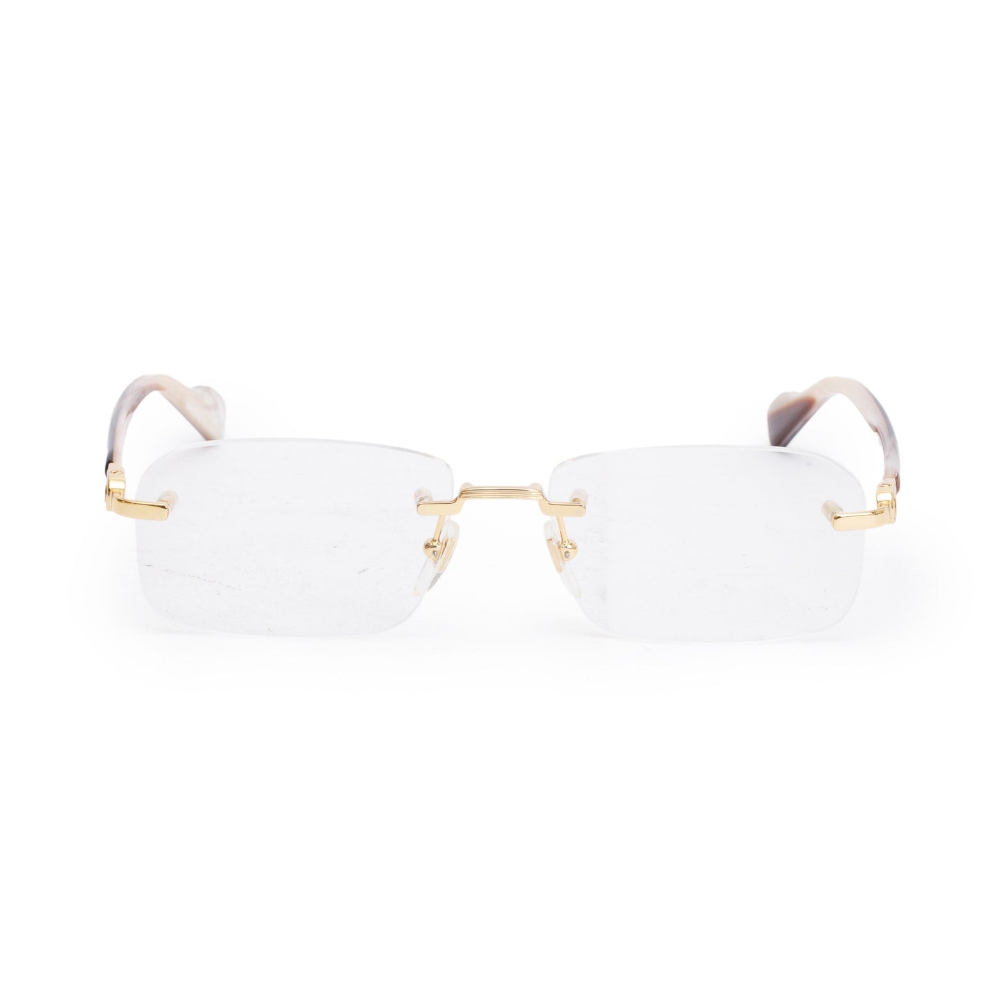 Gucci GG12210 Gold-Tone Metal Brown Acetate Frameless Rectangular Eyeglasses