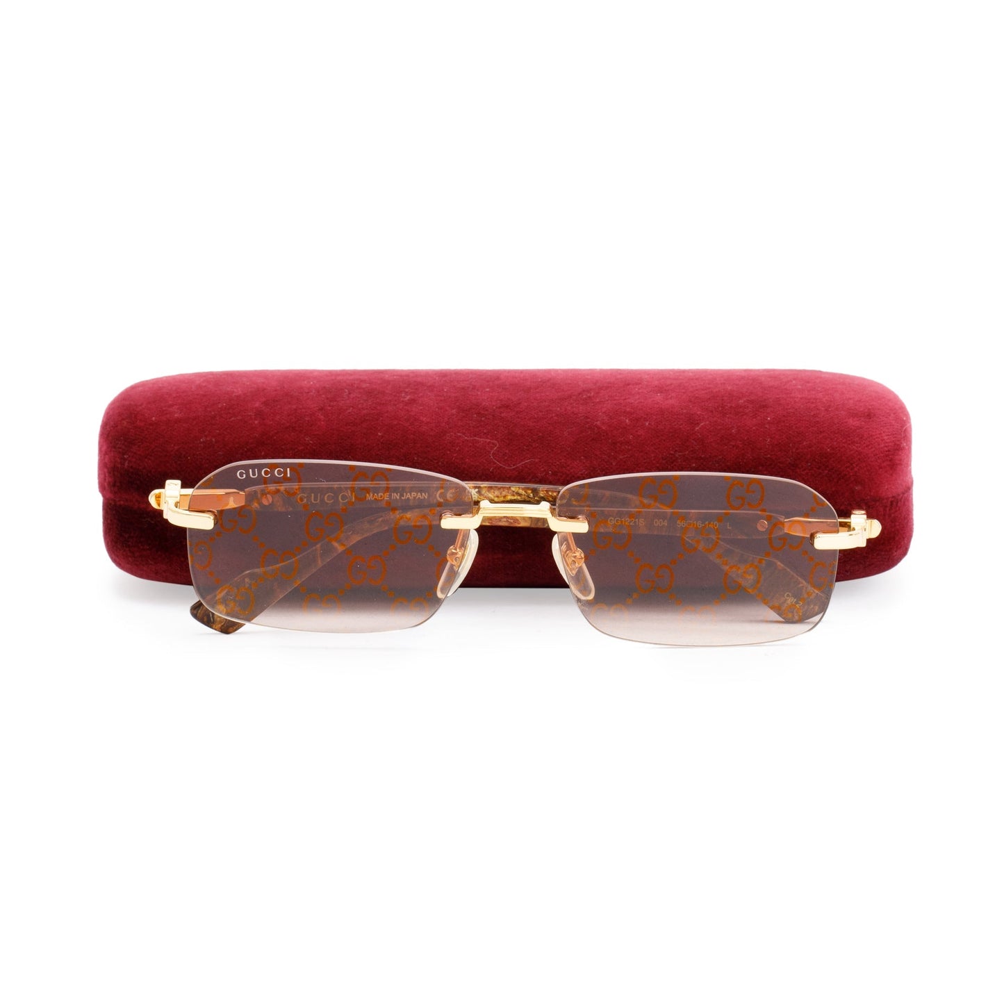 Gucci GG1221S Gold-Tone Red Frame Rectangular Sunglasses