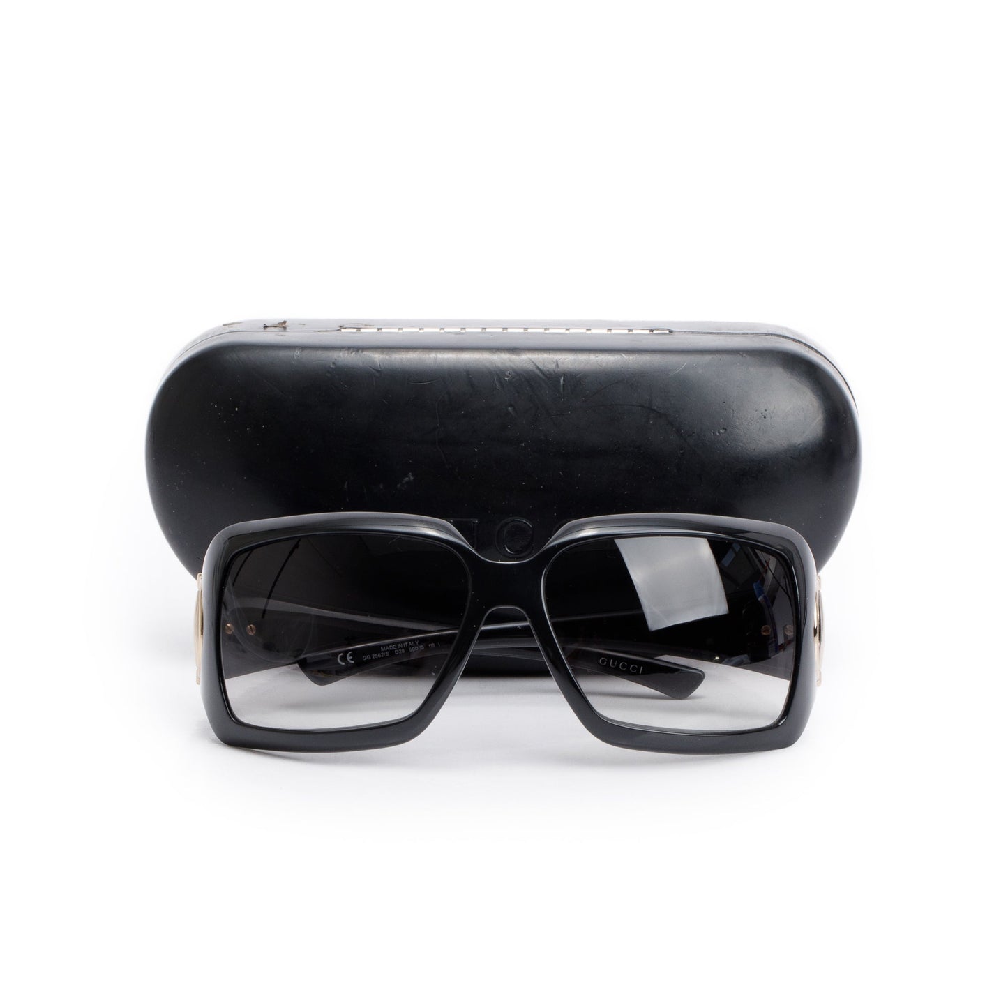 Gucci GG2562/S Black Acetate Horsebit Accent Square Sunglasses