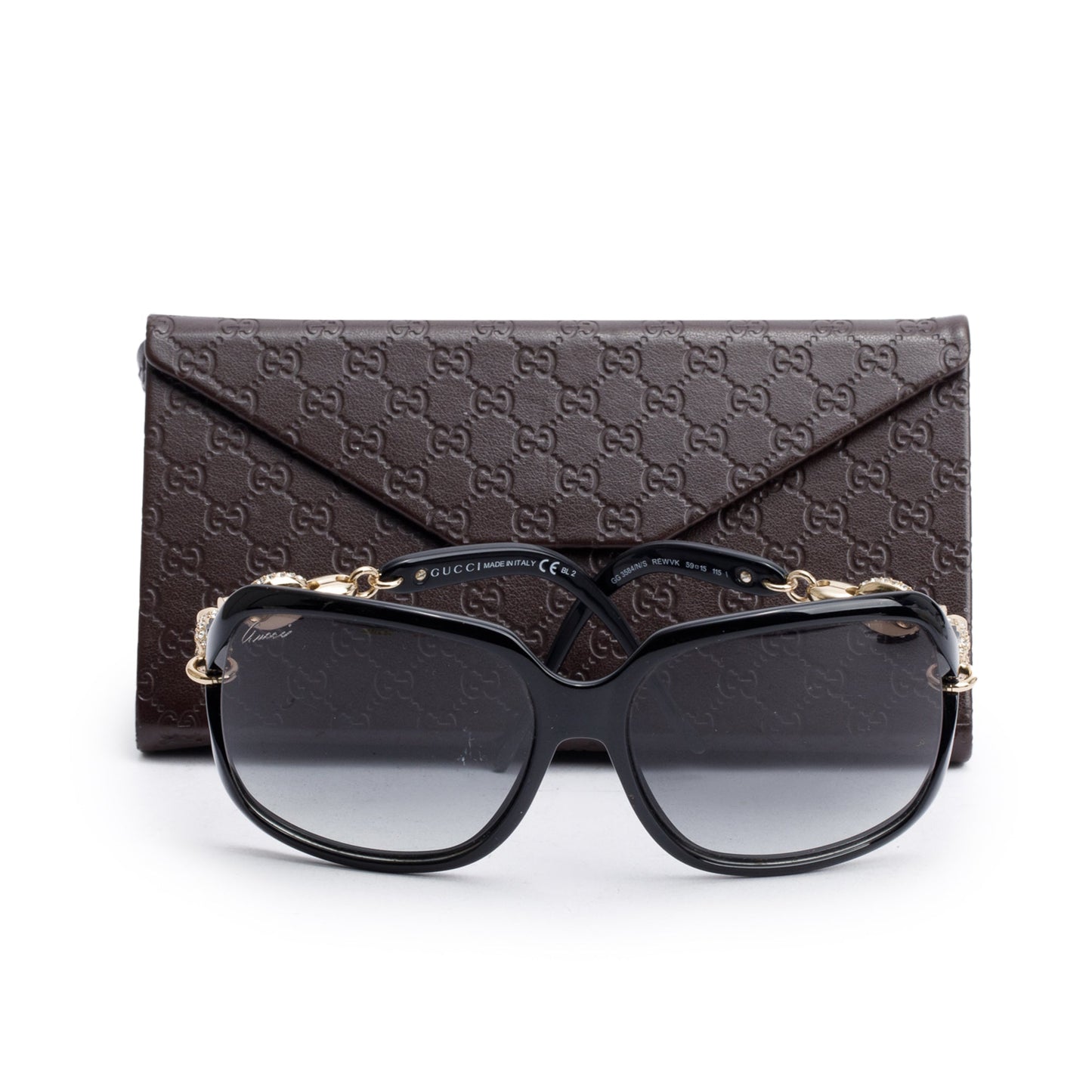 Gucci GG3584/N/S Black Acetate Crystal Marina Chai Accent Oversize Square Sunglasses