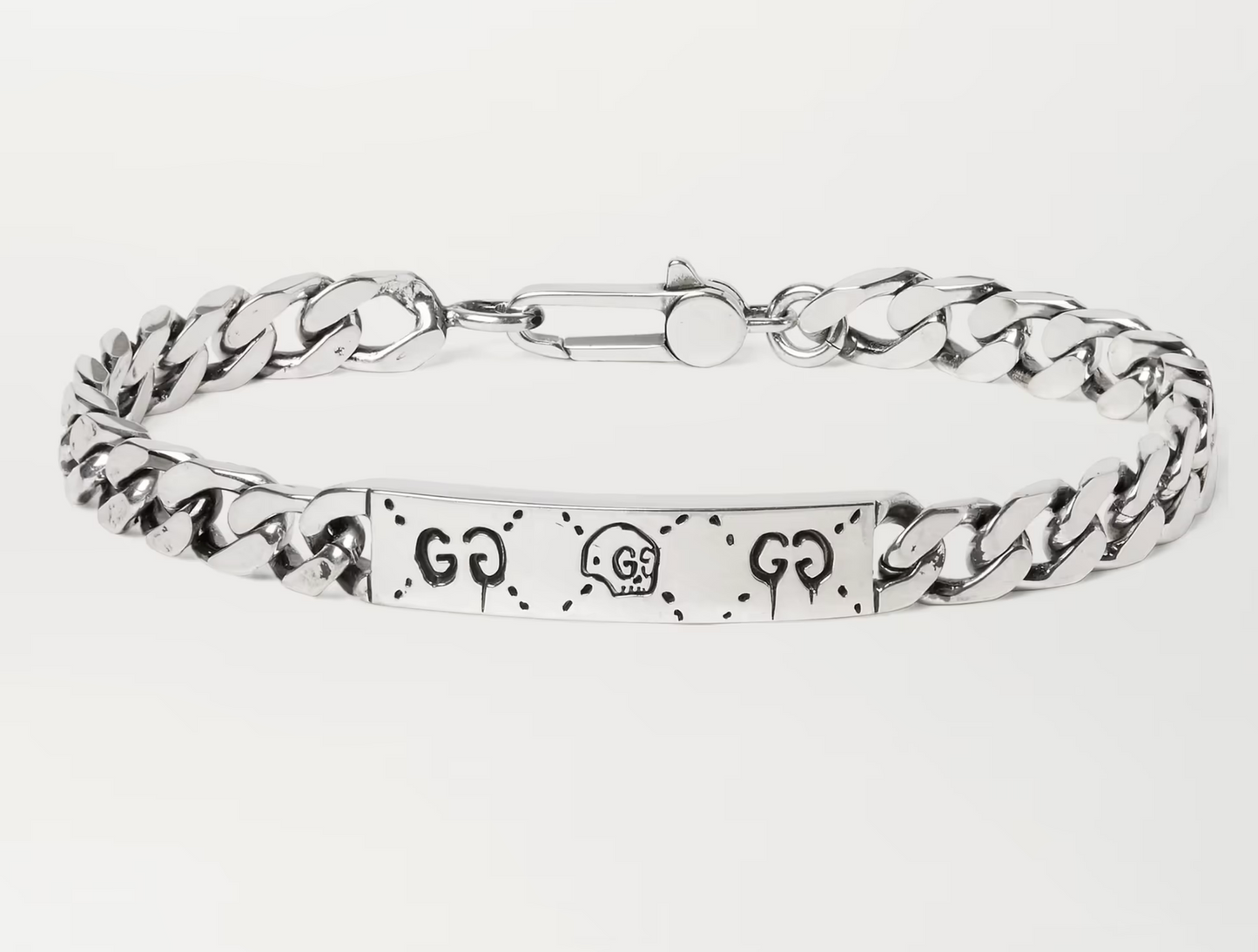 GUCCI GHOST ENGRAVED STERLING SILVER ID BRACELET