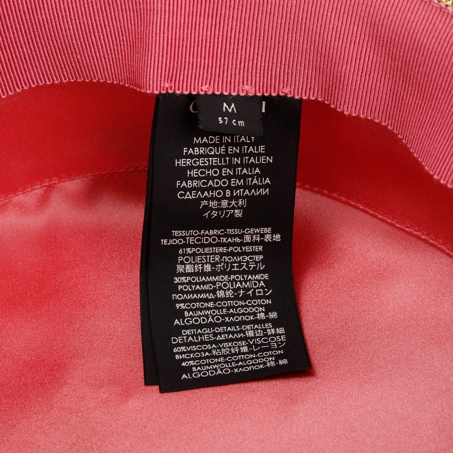 Gucci Gold & Black Lame Woven Paper Hat with Black Grosgrain Ribbon, Size M 57