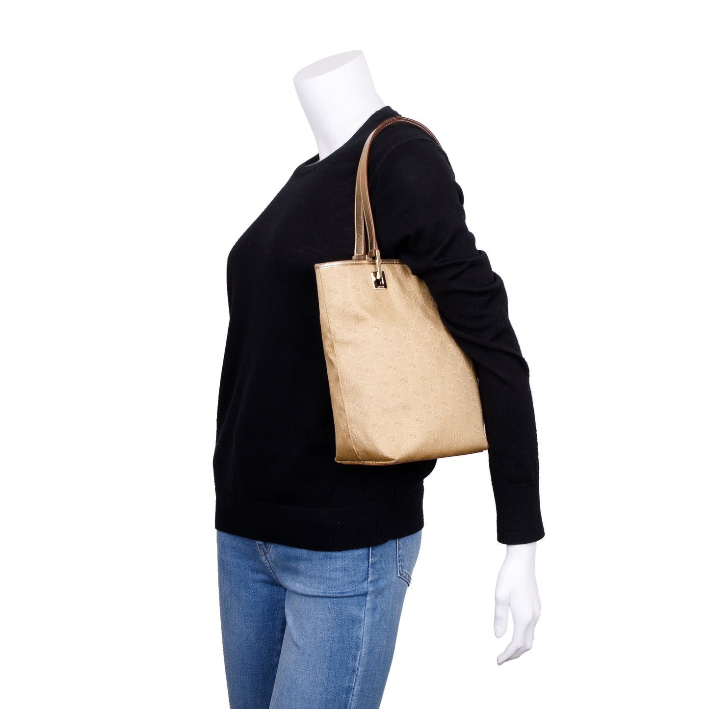 Gucci Gold GG Canvas Small Bucket Tote