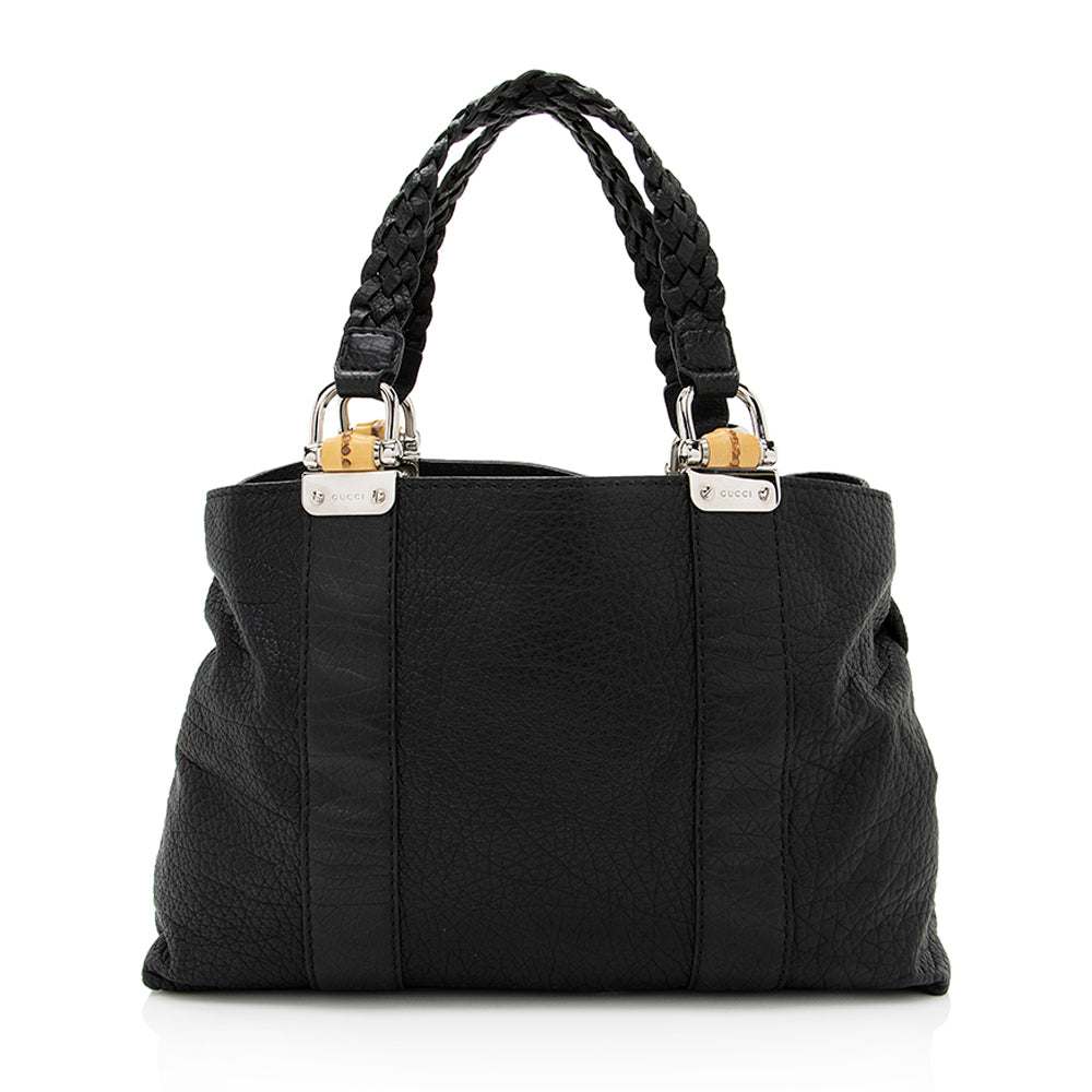 Gucci Grained Leather Bamboo Bar Medium Tote (SHF-19935)