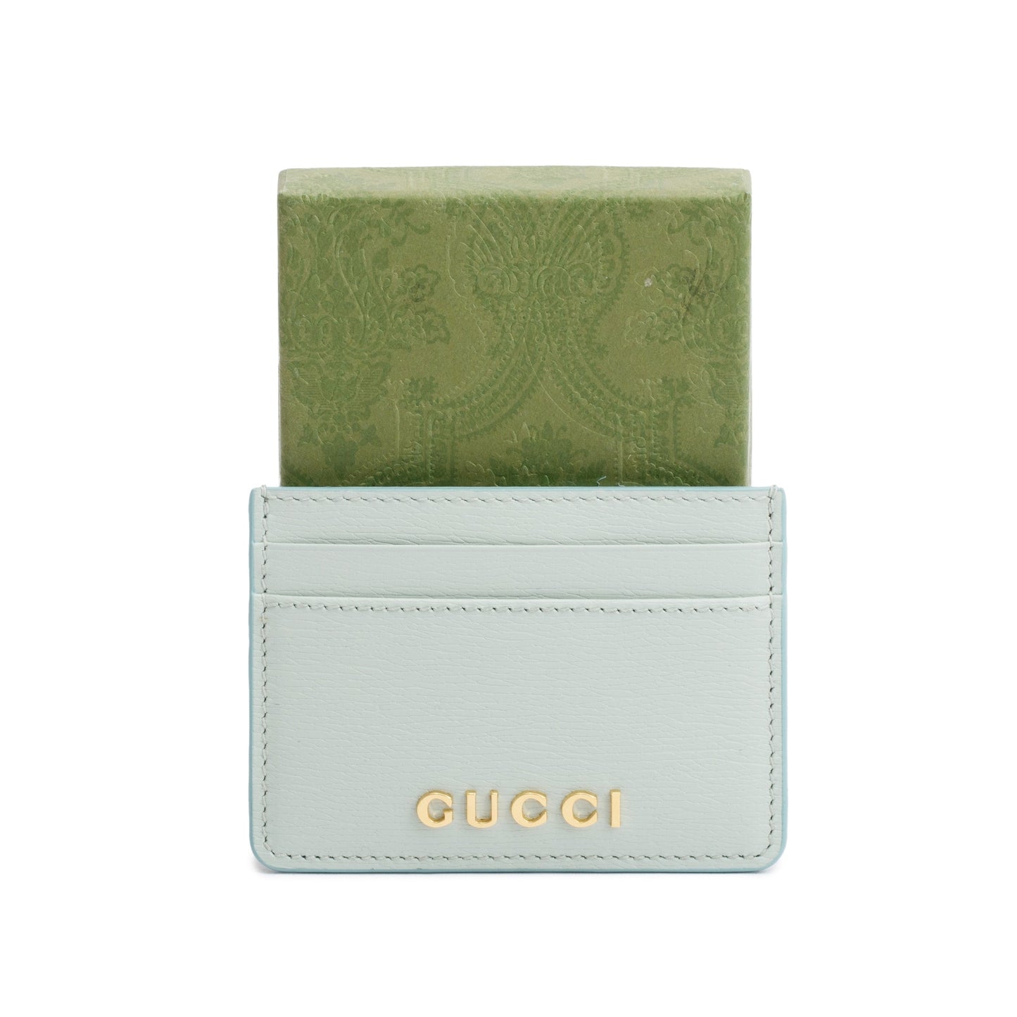 Gucci Green Calfskin Leather Card Case with Gucci Script