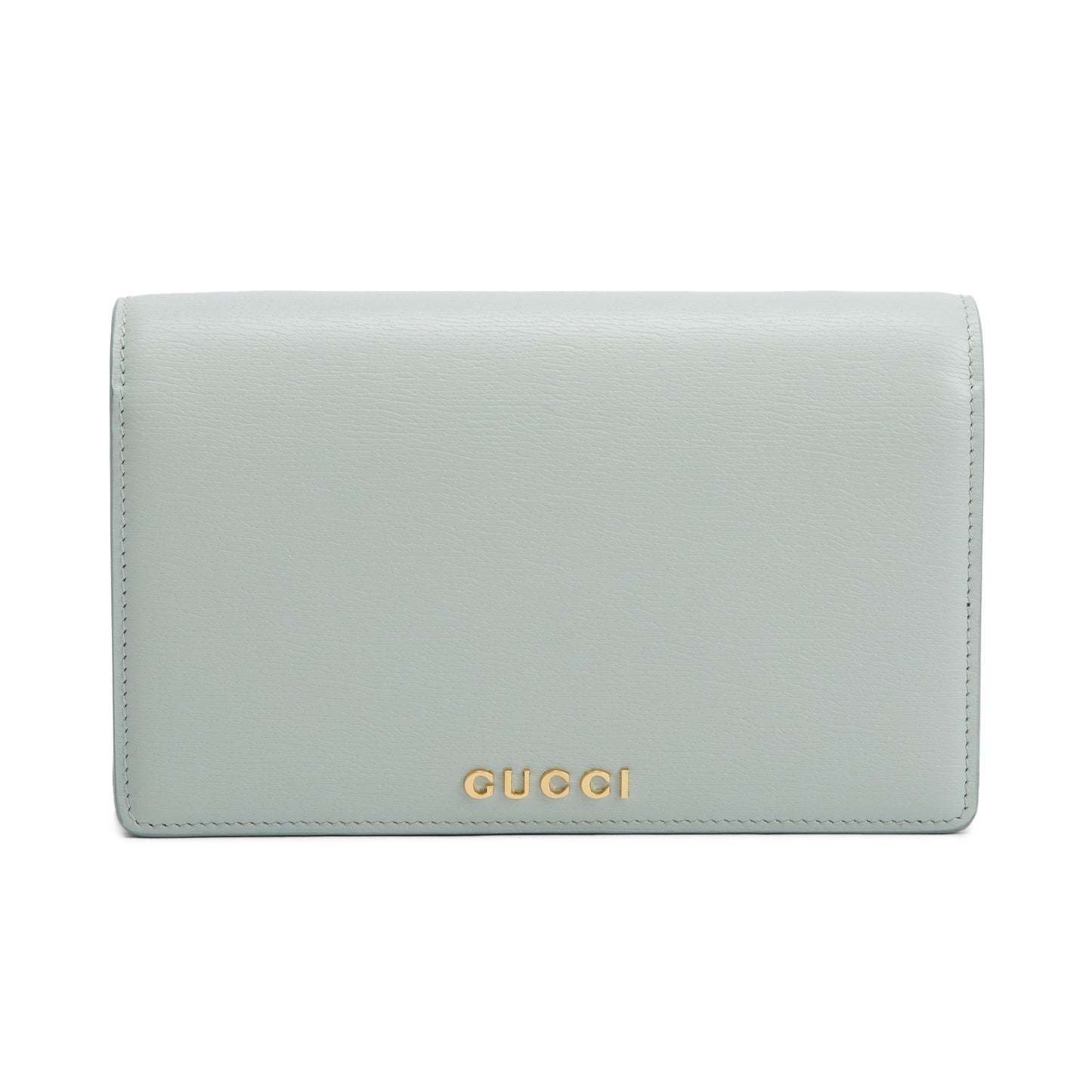 Gucci Green Calfskin Leather Chain Wallet with Gucci Script