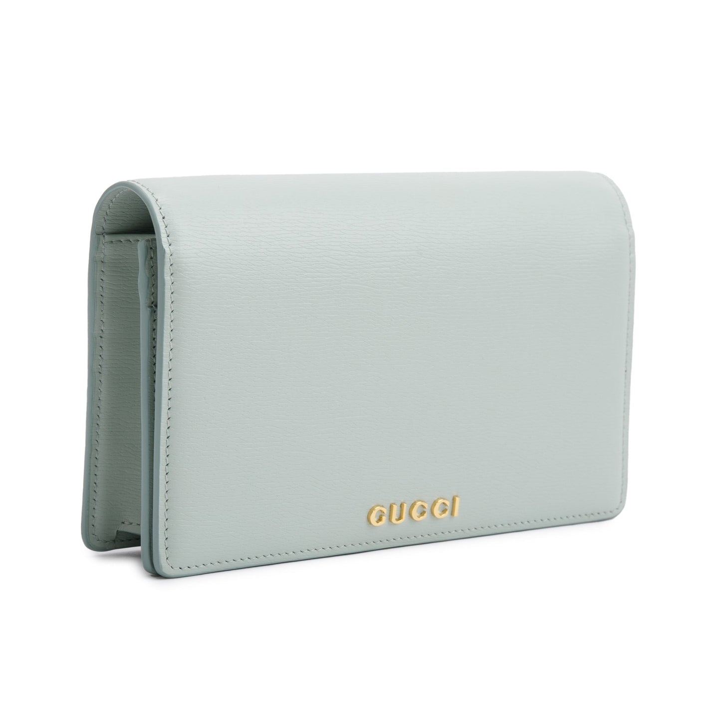 Gucci Green Calfskin Leather Chain Wallet with Gucci Script