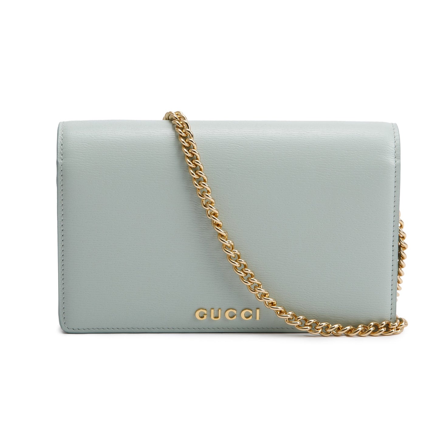 Gucci Green Calfskin Leather Chain Wallet with Gucci Script