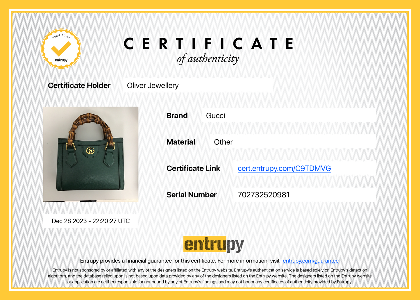 Gucci Green Calfskin Leather Diana Mini Tote Bag