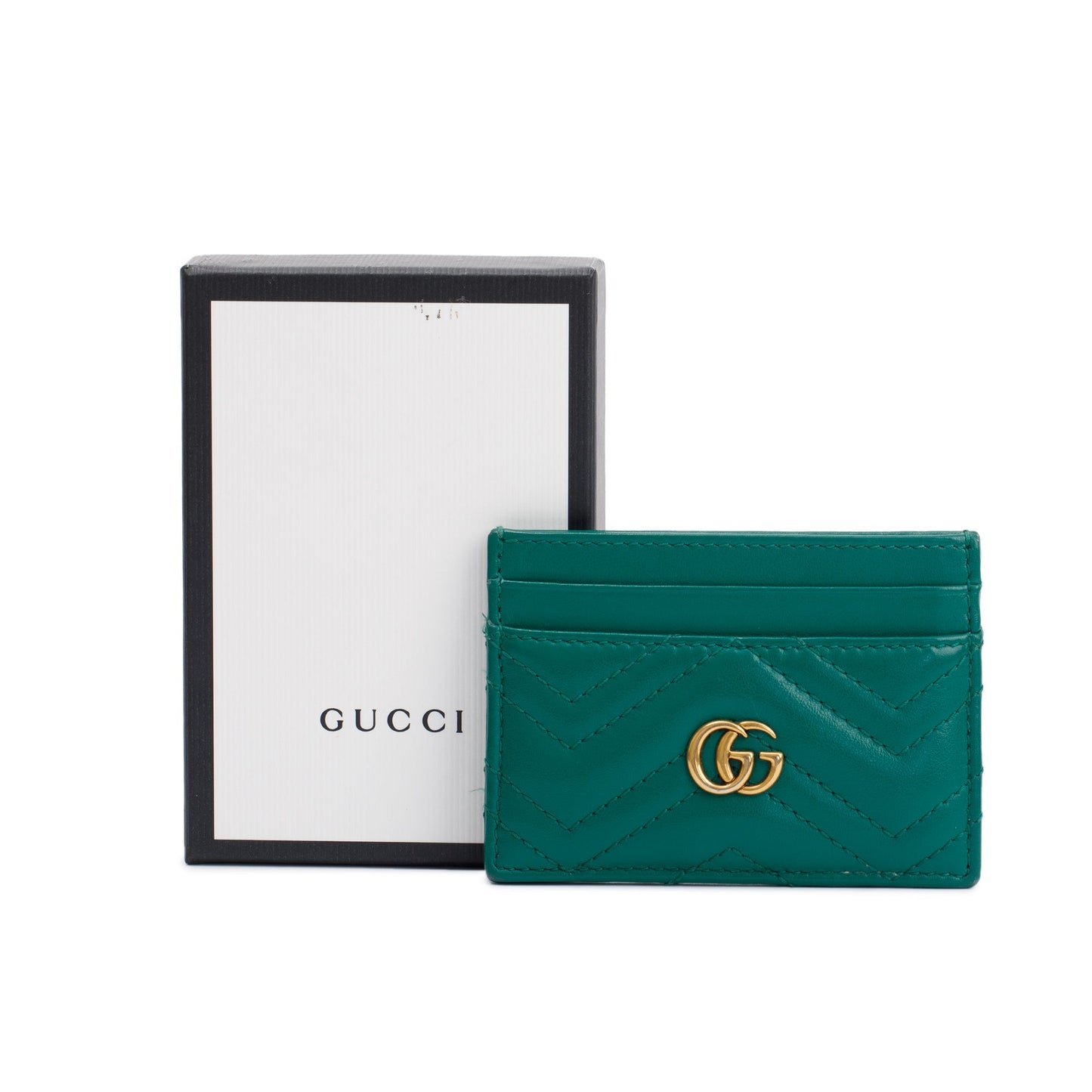 Gucci Green Calfskin Leather GG Marmont Card Holder