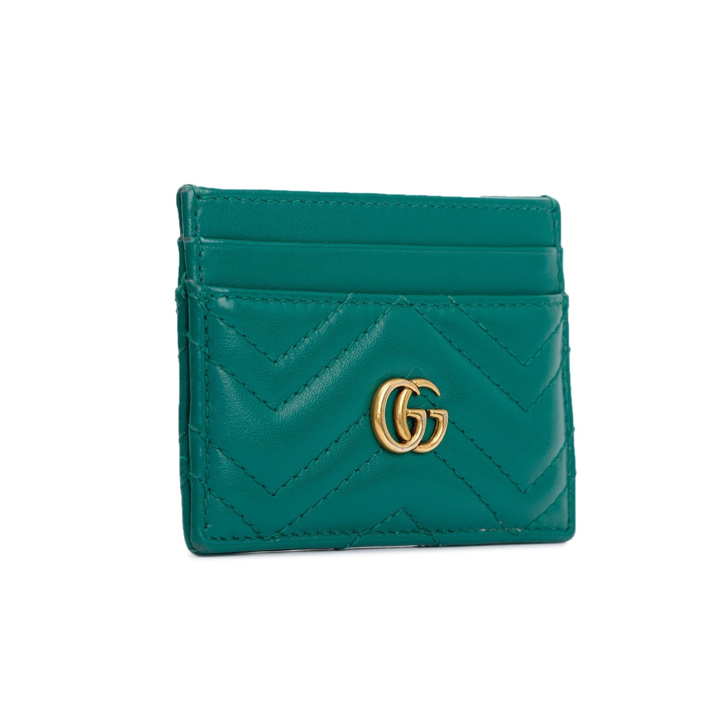 Gucci Green Calfskin Leather GG Marmont Card Holder