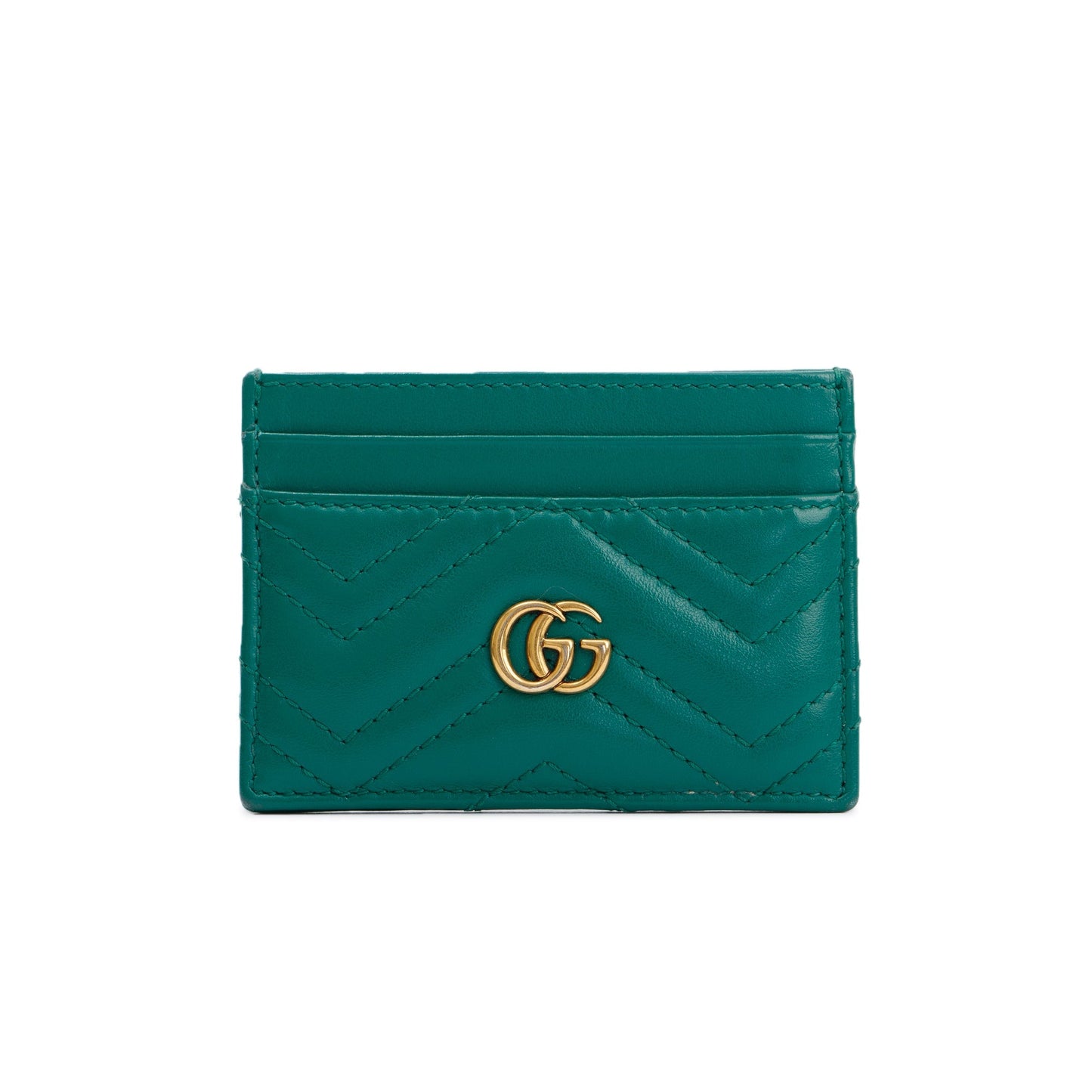 Gucci Green Calfskin Leather GG Marmont Card Holder