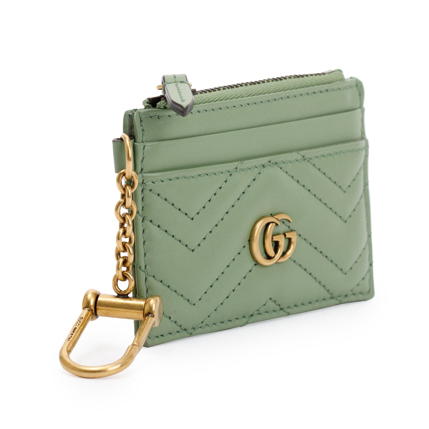 Gucci Green Calfskin Leather GG Marmont Keychain Wallet
