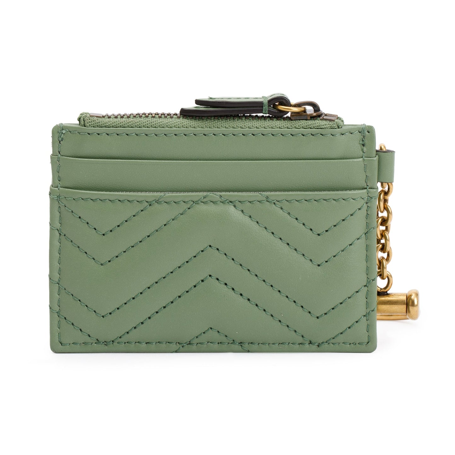 Gucci Green Calfskin Leather GG Marmont Keychain Wallet