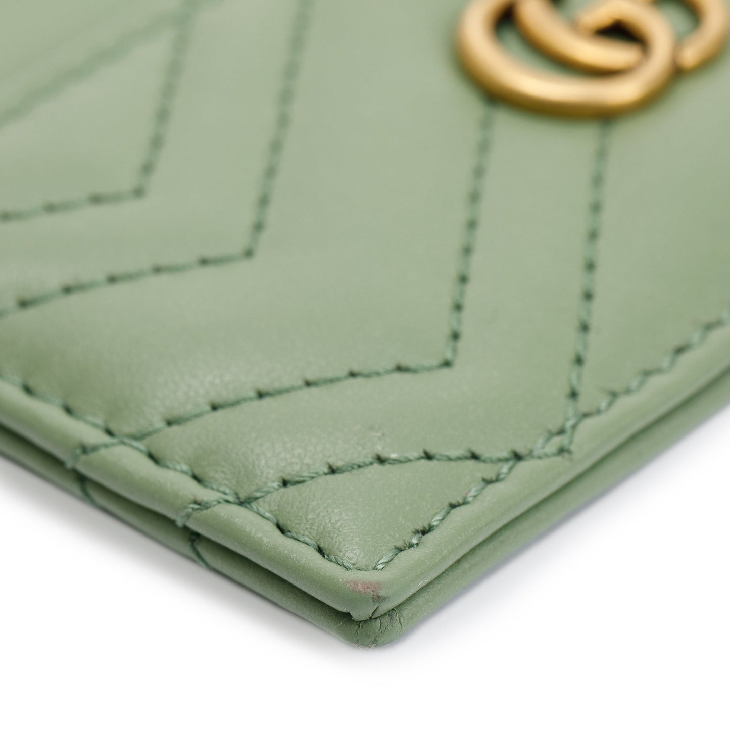 Gucci Green Calfskin Leather GG Marmont Keychain Wallet