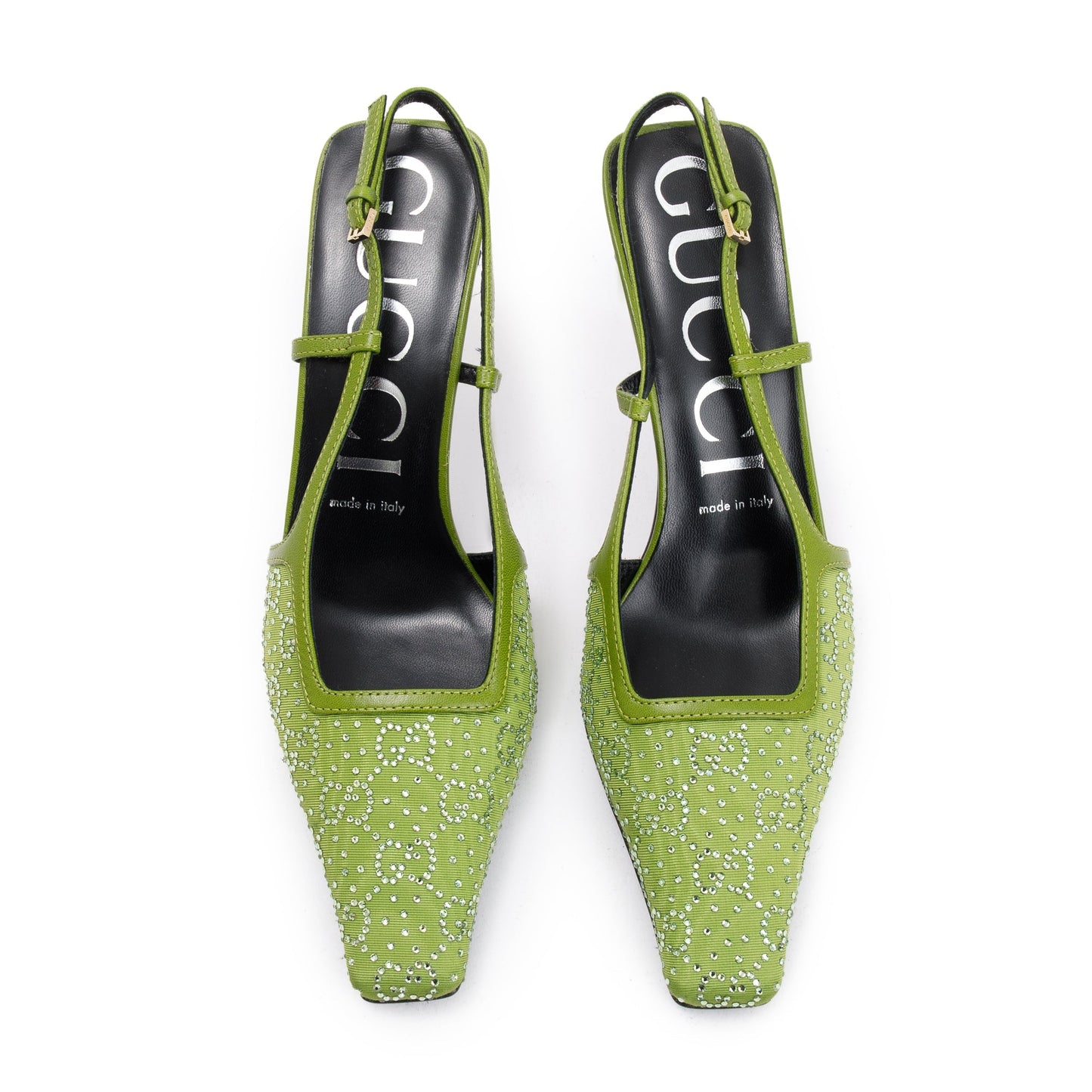 Gucci Green Green Leather Tom GG Crystal Slingback Pump, Size 38