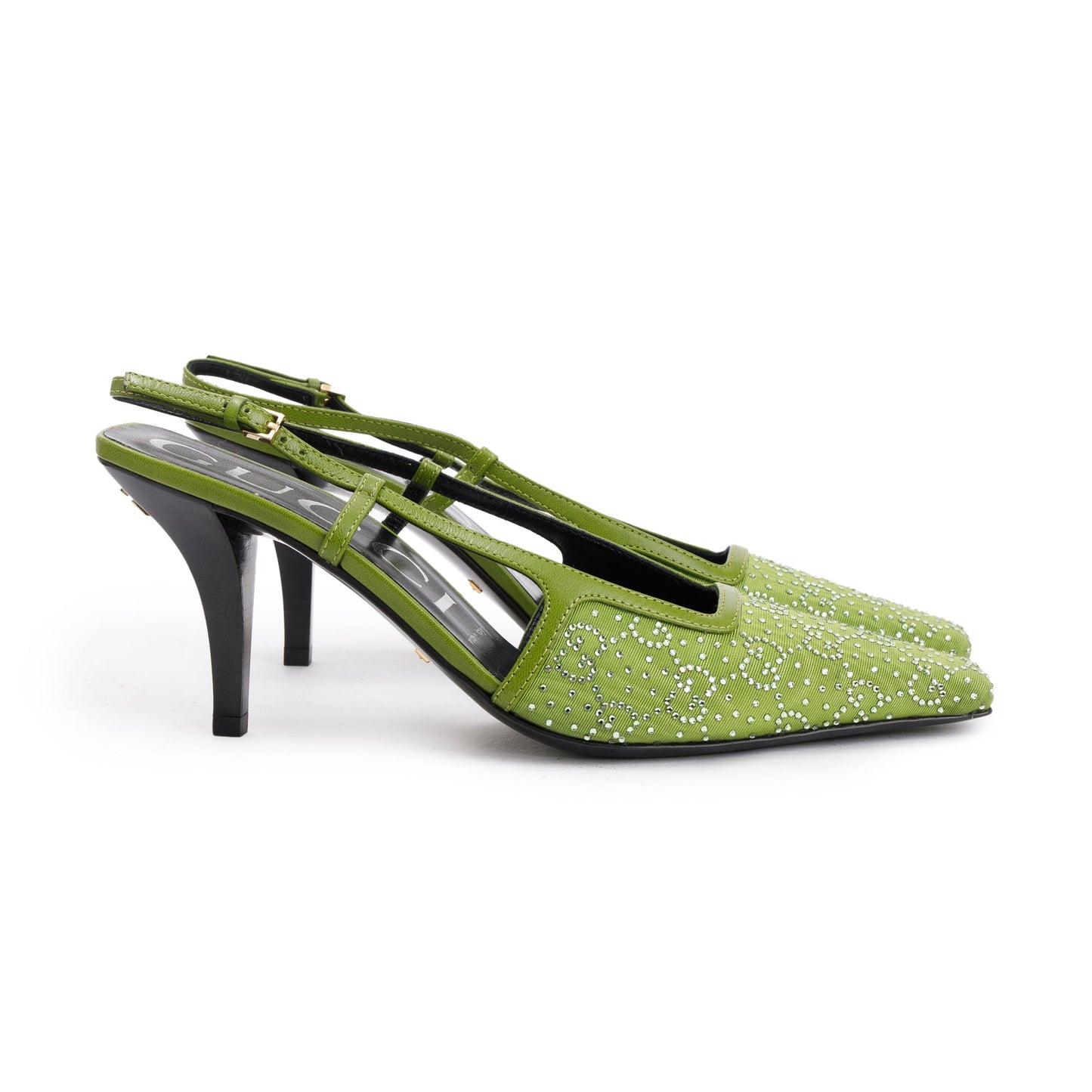 Gucci Green Green Leather Tom GG Crystal Slingback Pump, Size 38