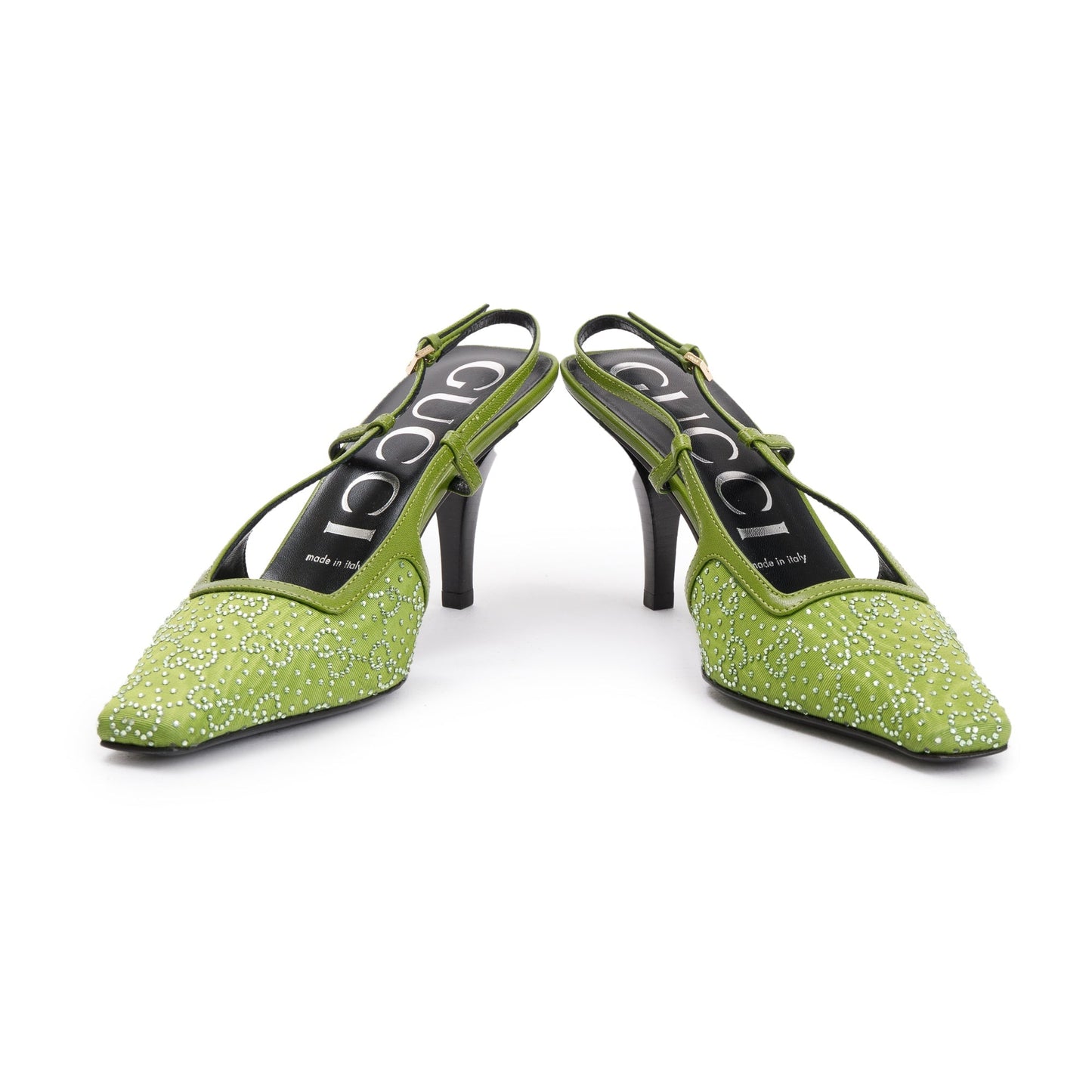Gucci Green Green Leather Tom GG Crystal Slingback Pump, Size 38