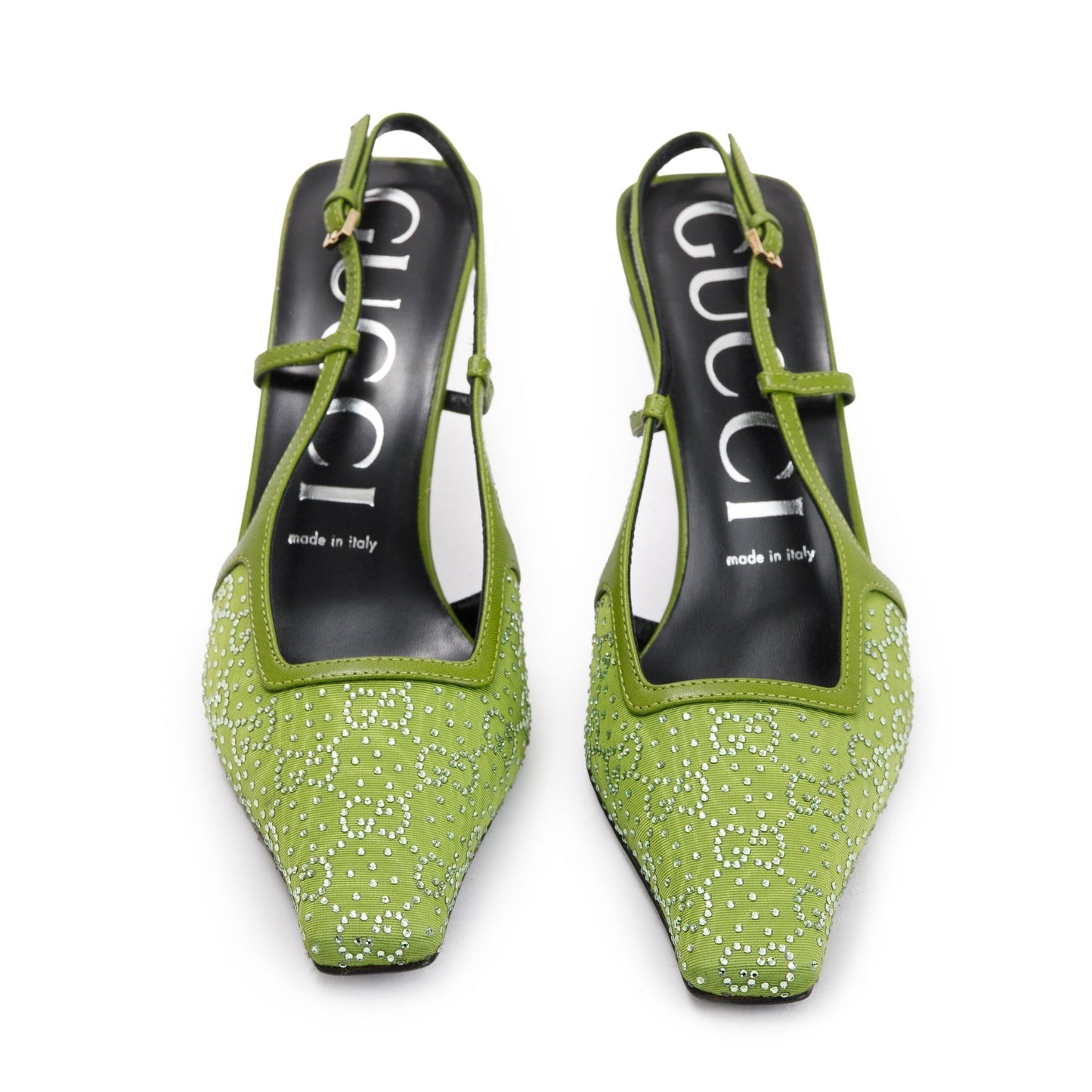 Gucci Green Green Leather Tom GG Crystal Slingback Pump, Size 38