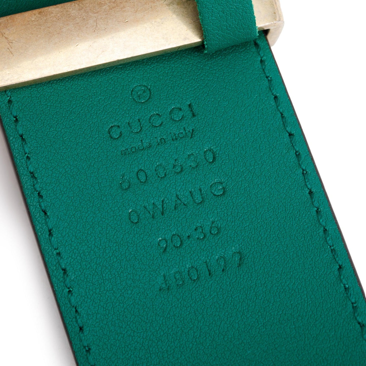 Gucci Green Leather Belt with Crystal Embellished GG Buckle, 90 36