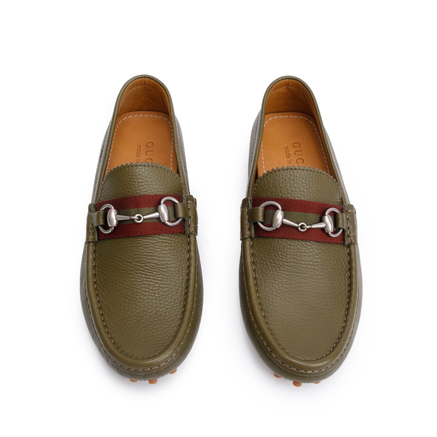 Gucci Green Leather Web Horsebit Accent Loafers, Size 6.5