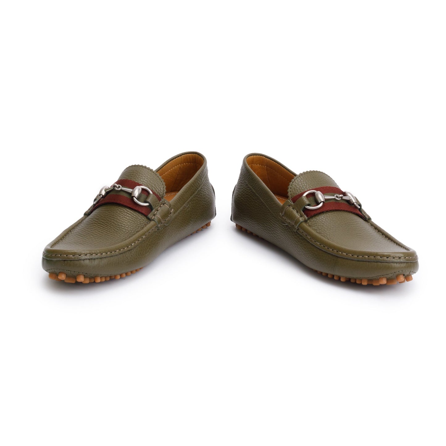 Gucci Green Leather Web Horsebit Accent Loafers, Size 6.5