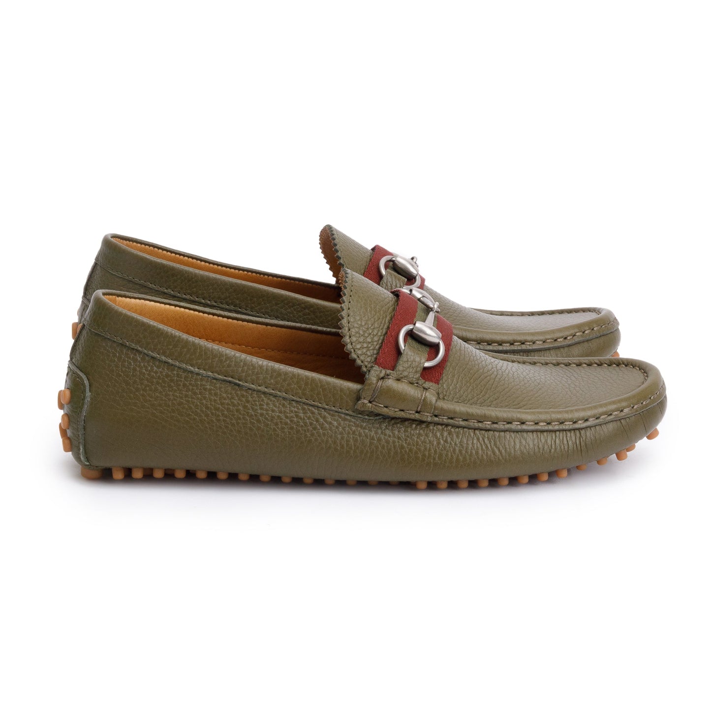 Gucci Green Leather Web Horsebit Accent Loafers, Size 6.5