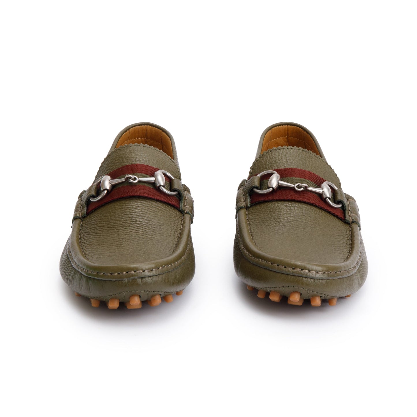 Gucci Green Leather Web Horsebit Accent Loafers, Size 6.5