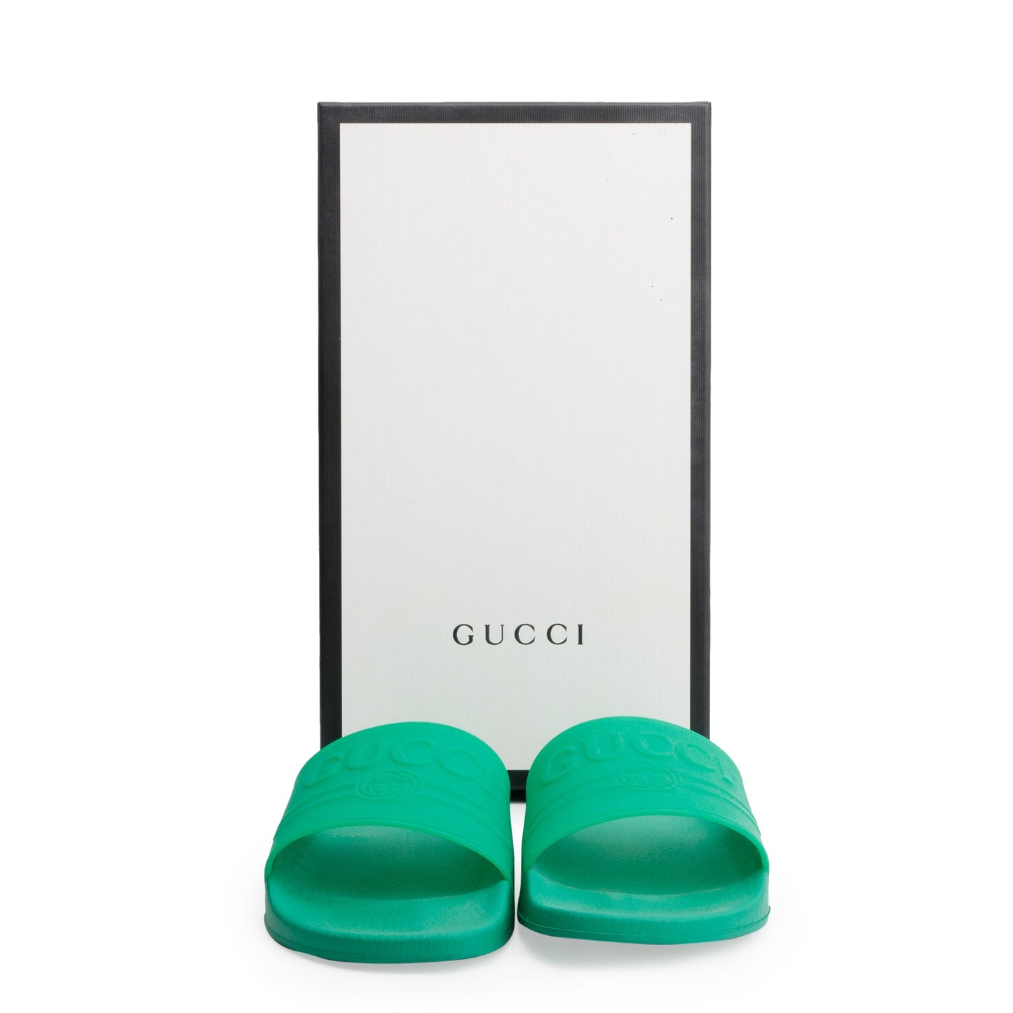 Gucci Green Rubber Interlocking G Logo Slides , Size 11