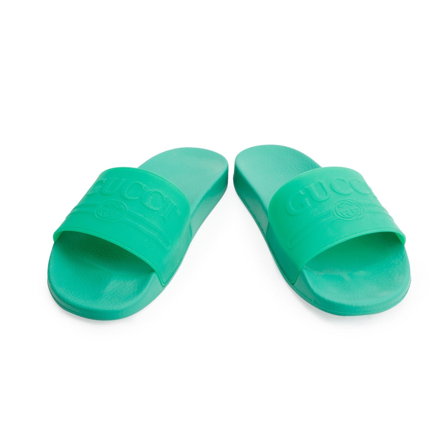Gucci Green Rubber Interlocking G Logo Slides , Size 11