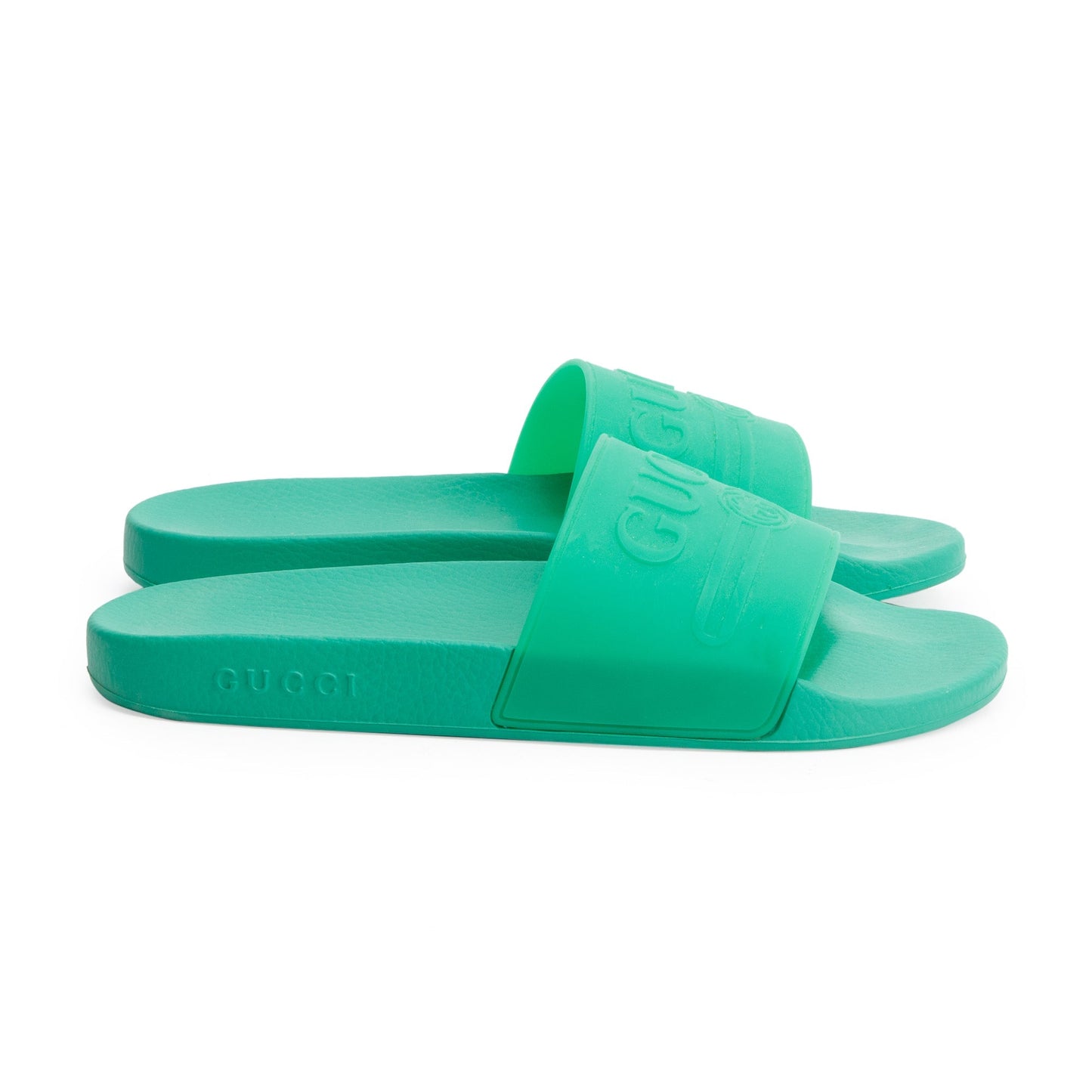 Gucci Green Rubber Interlocking G Logo Slides , Size 11