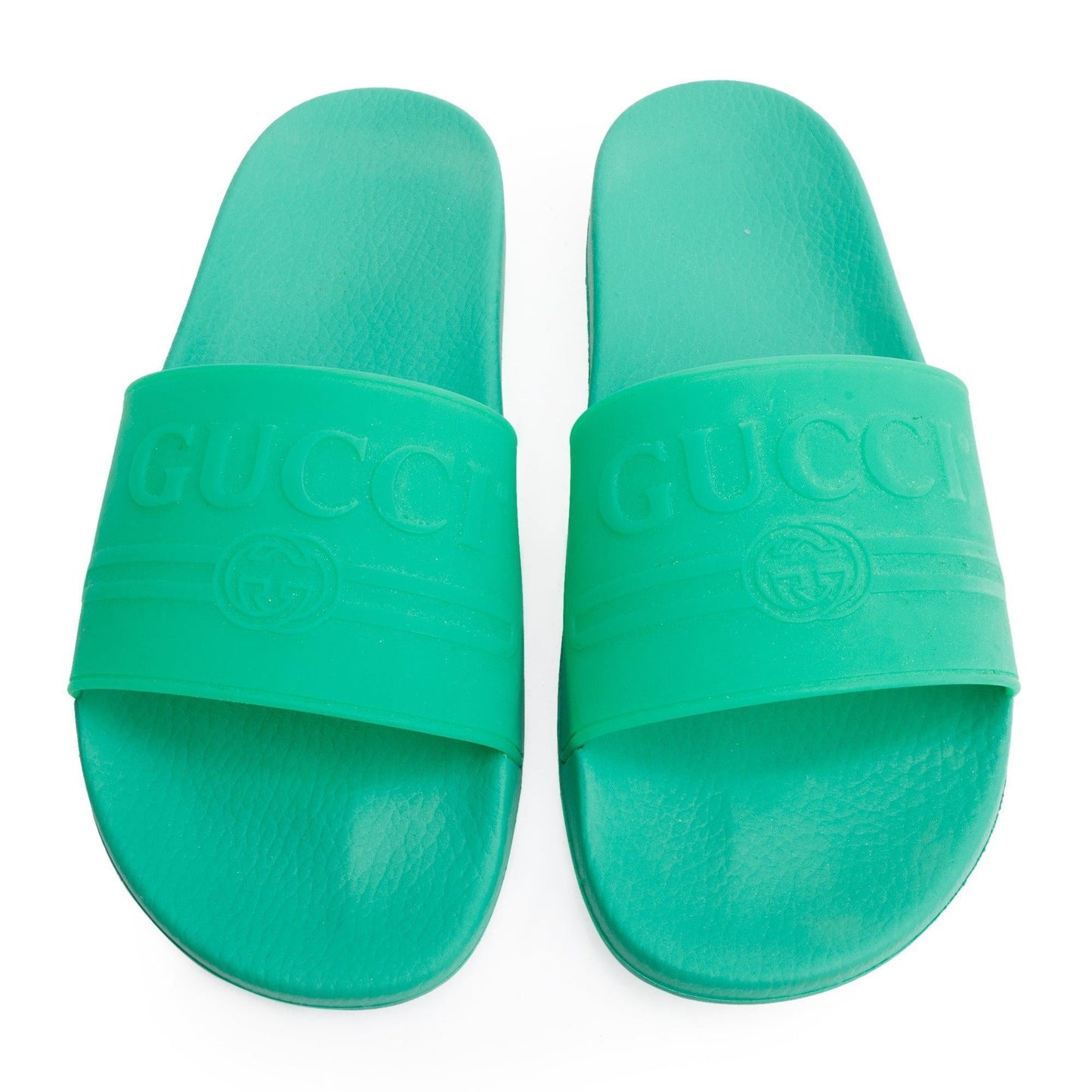 Gucci Green Rubber Interlocking G Logo Slides , Size 11