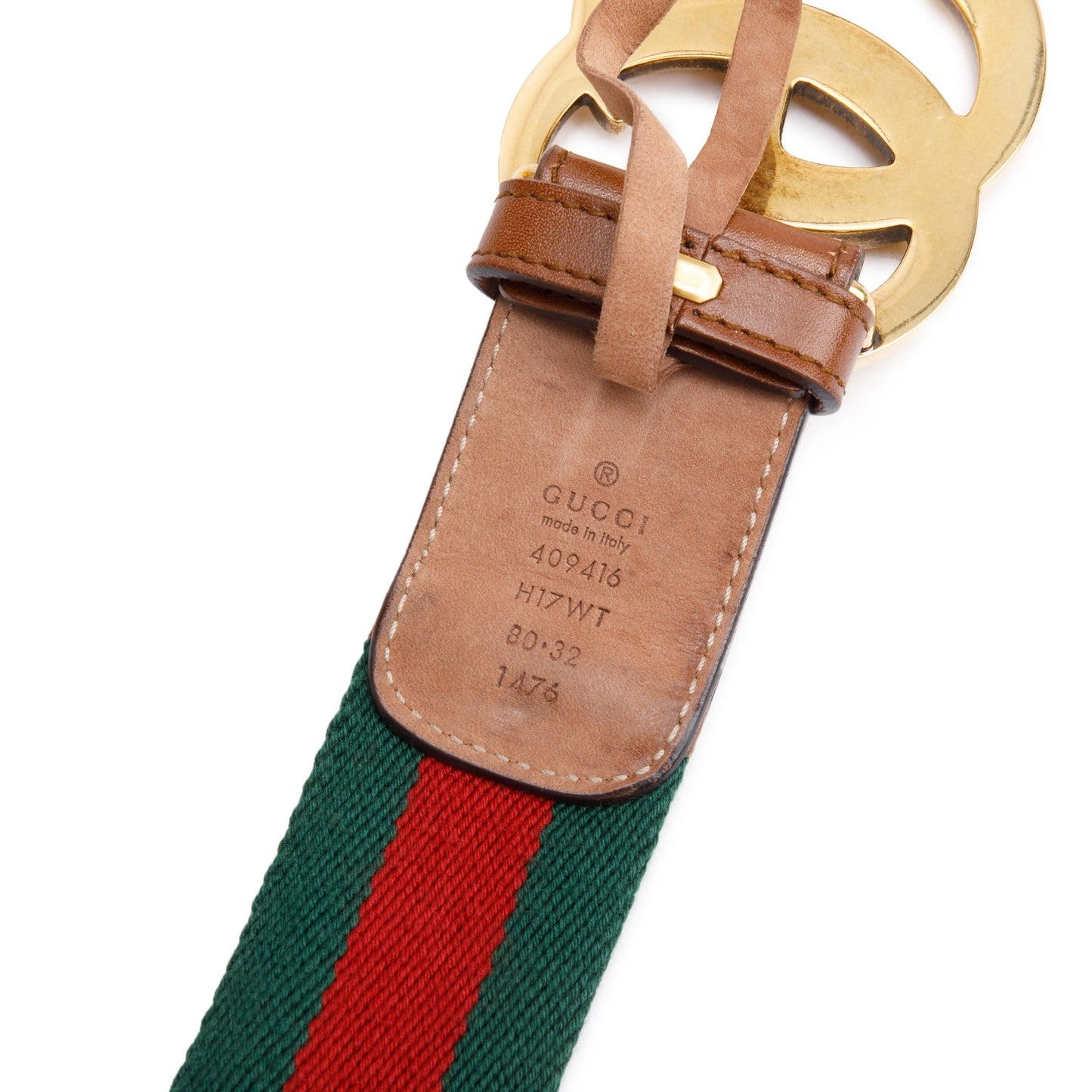 Gucci Green and Red Web Belt with Double G Buckle 80 32