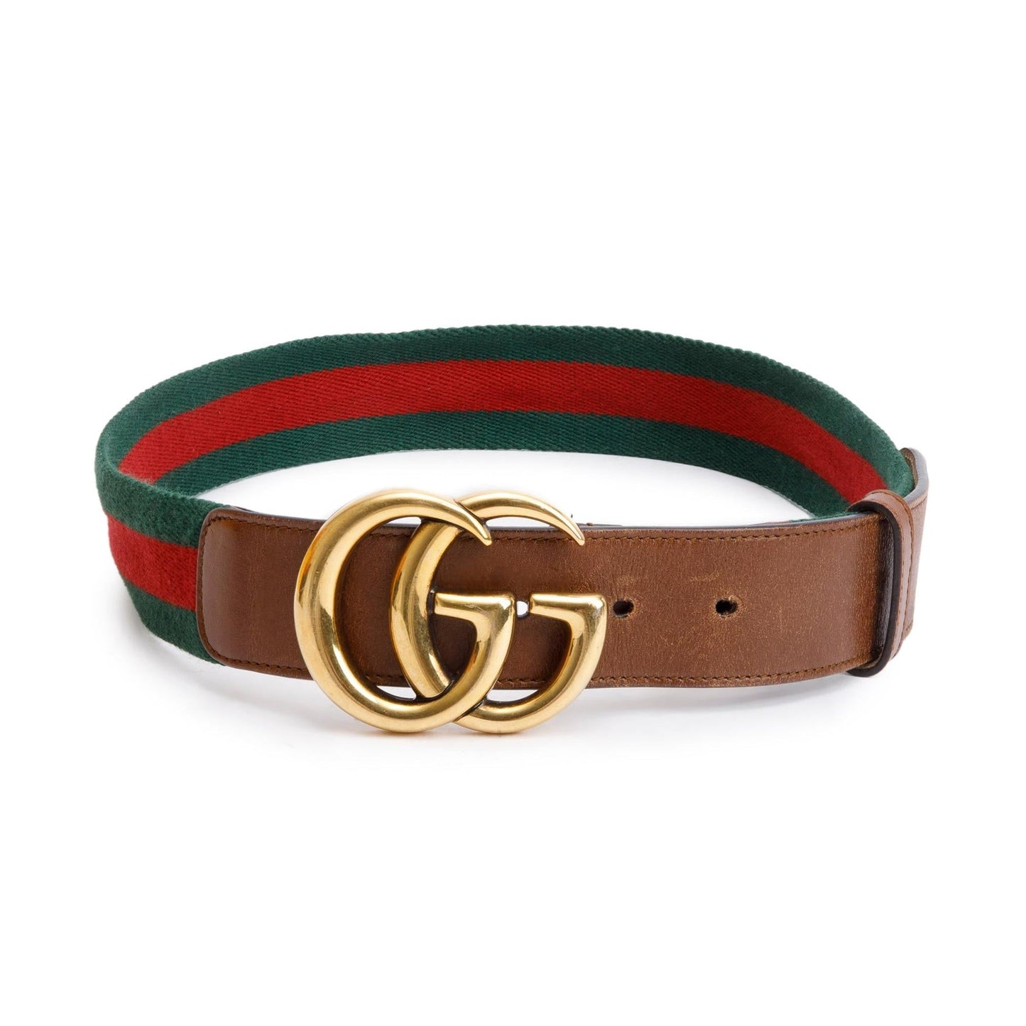 Gucci Green and Red Web Belt with Double G Buckle 80 32