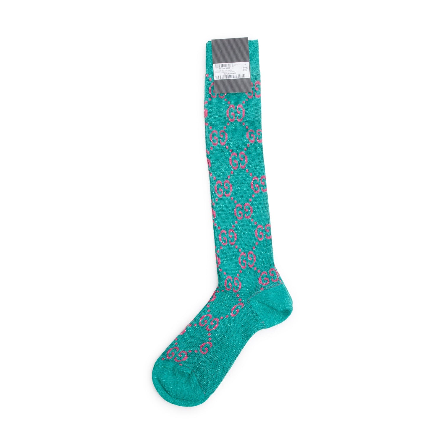 Gucci Green/Pink Cotton Lame GG Long Socks, Size S