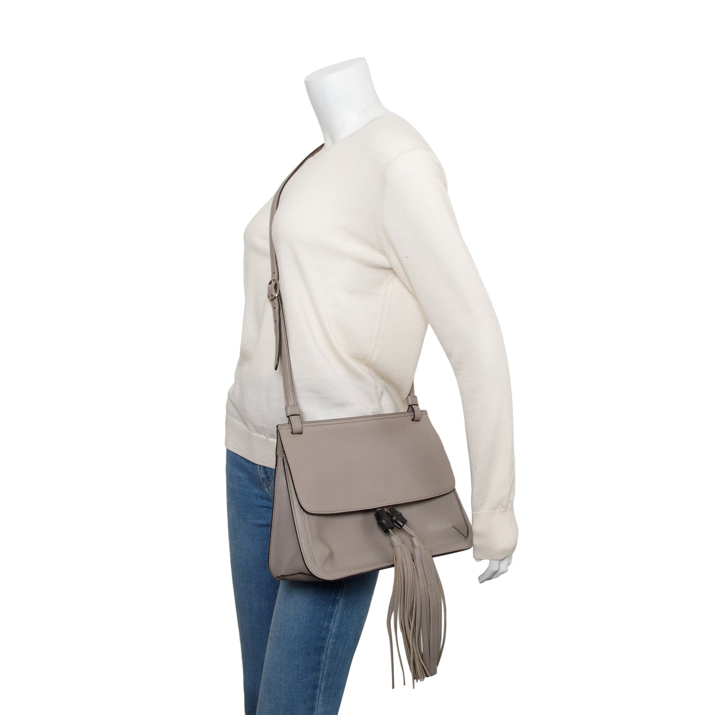 Gucci Grey Calfskin Leather Medium Bamboo Daily Crossbody Bag