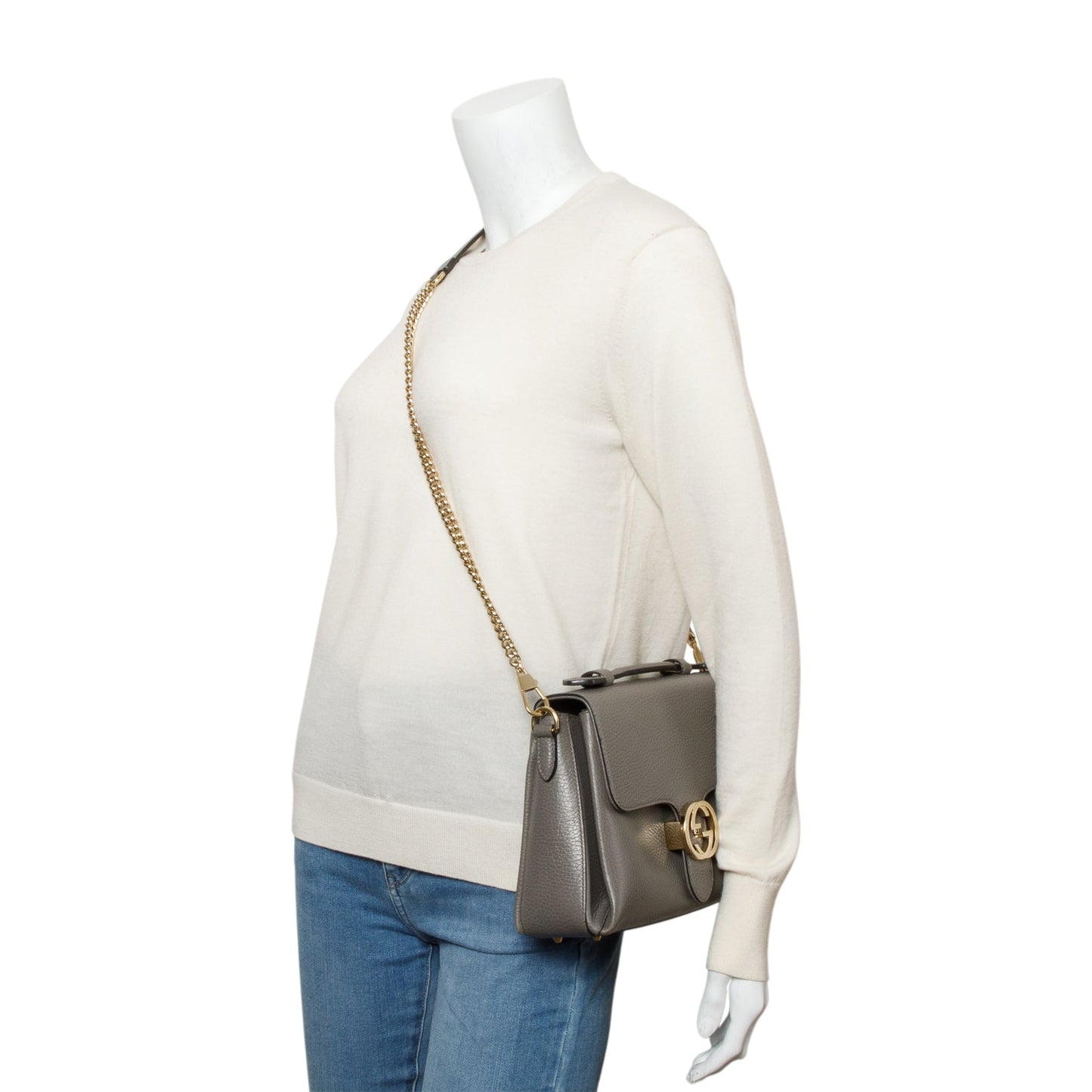Gucci Grey Dollar Leather Interlocking G Top Handle Shoulder Bag