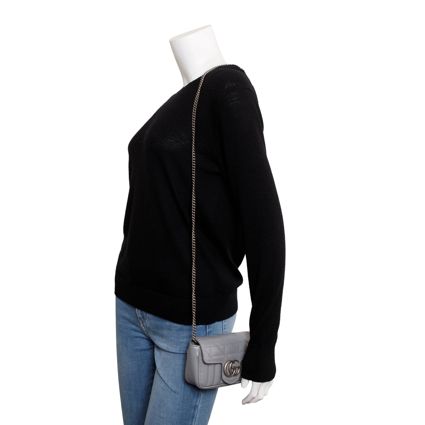Gucci Grey GG Marmont Matelasse Leather Super Mini Bag