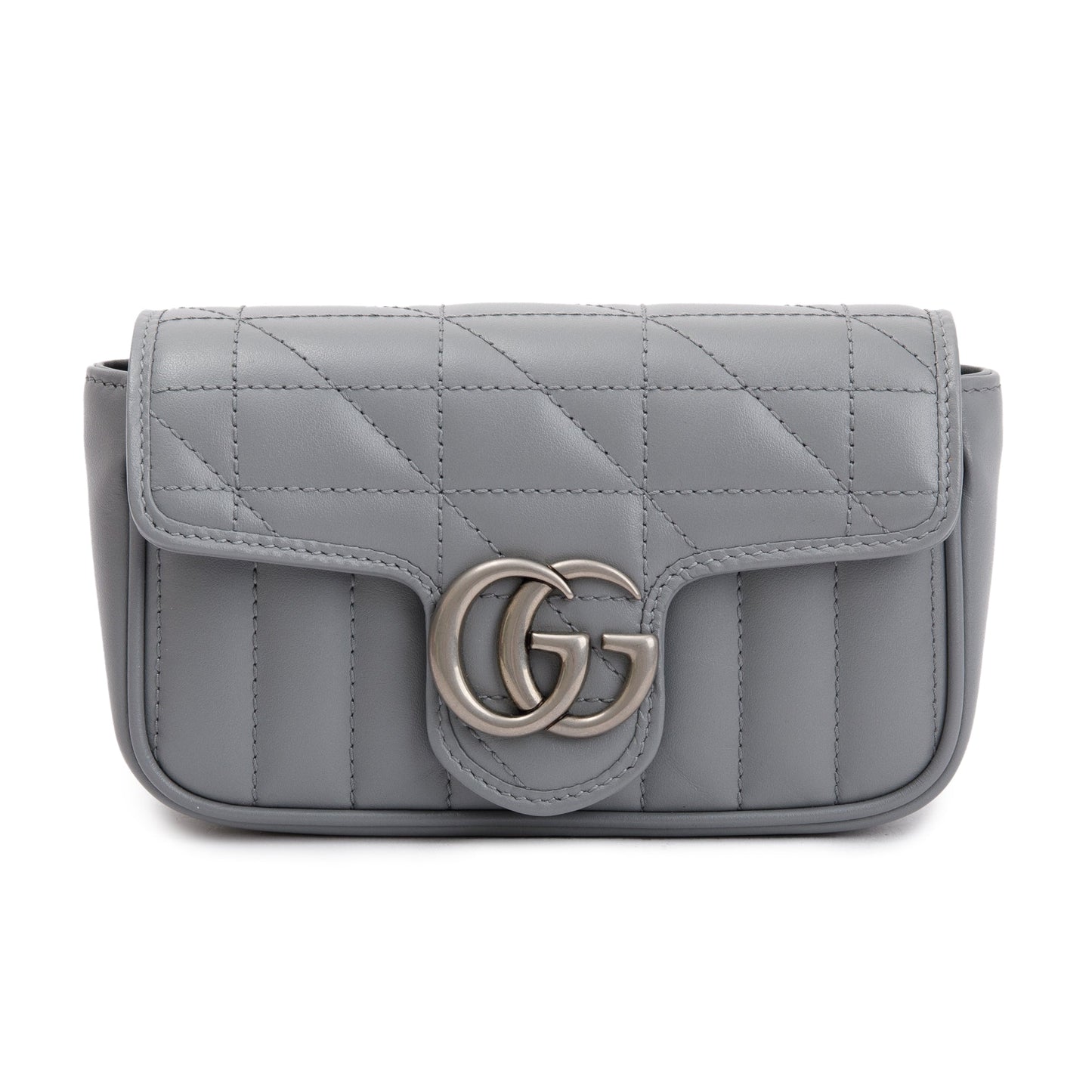 Gucci Grey GG Marmont Matelasse Leather Super Mini Bag