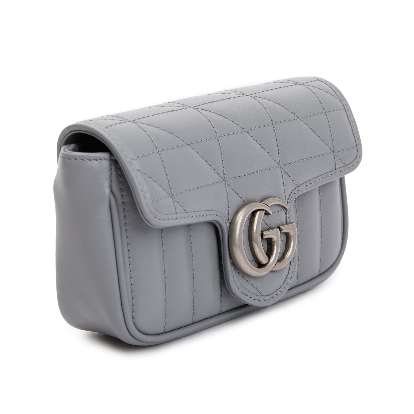 Gucci Grey GG Marmont Matelasse Leather Super Mini Bag